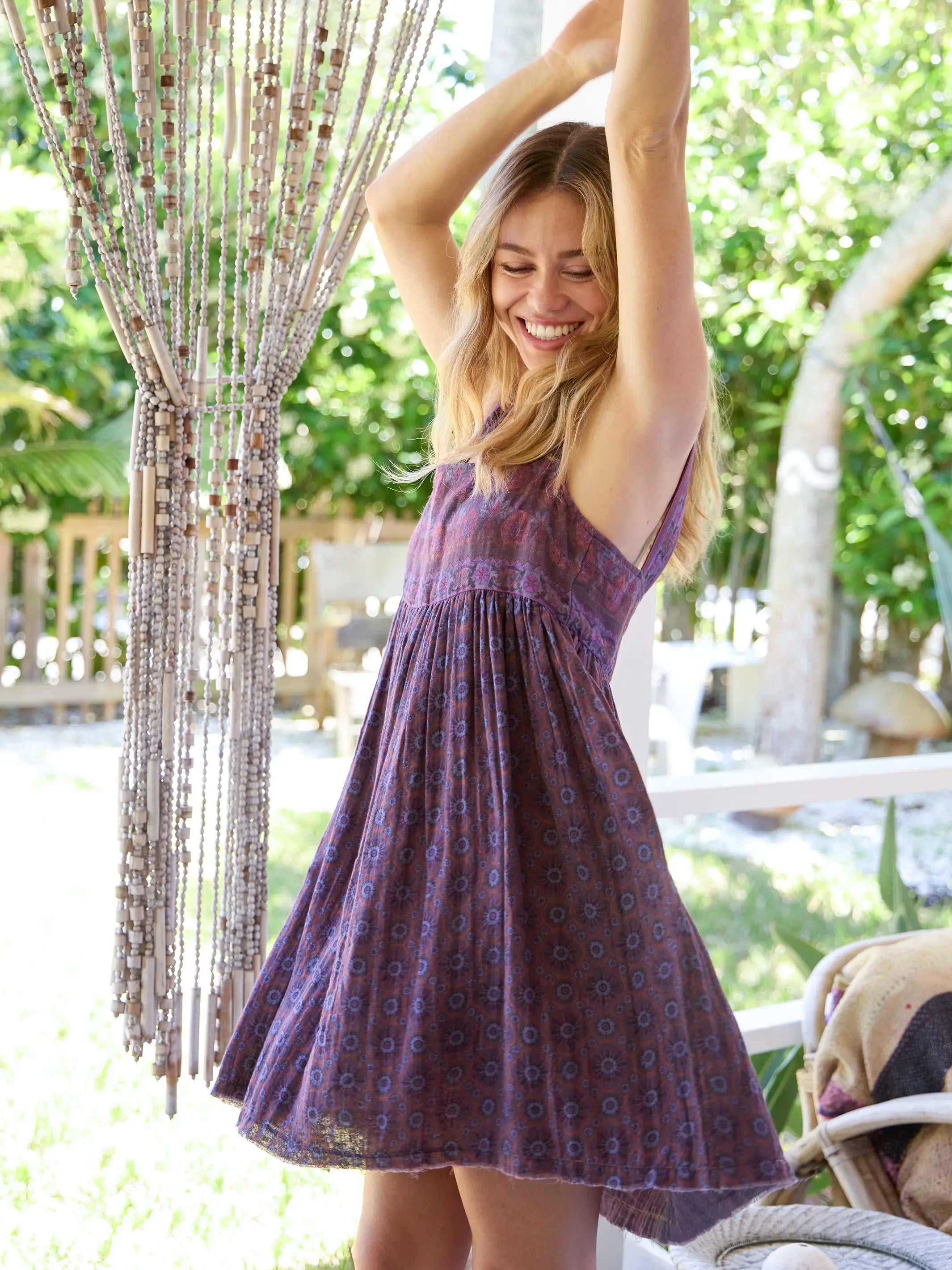 Tricia Reversible Cotton Mini Dress - Medallion Eggplant Sunburst