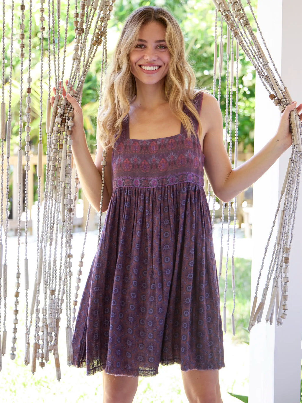 Tricia Reversible Cotton Mini Dress - Medallion Eggplant Sunburst