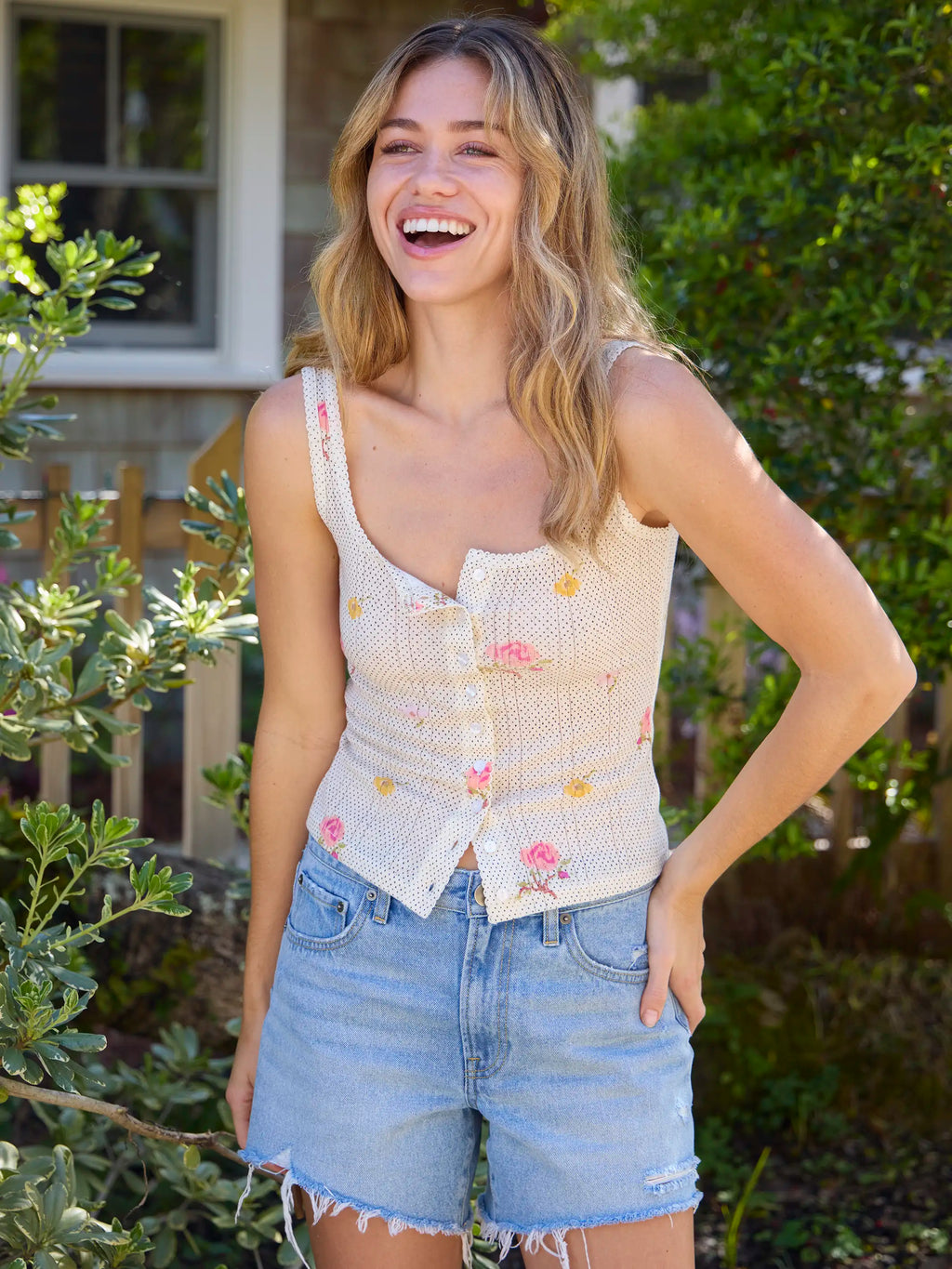 Pretty Pointelle Tank - Pin Dot Prairie Cream