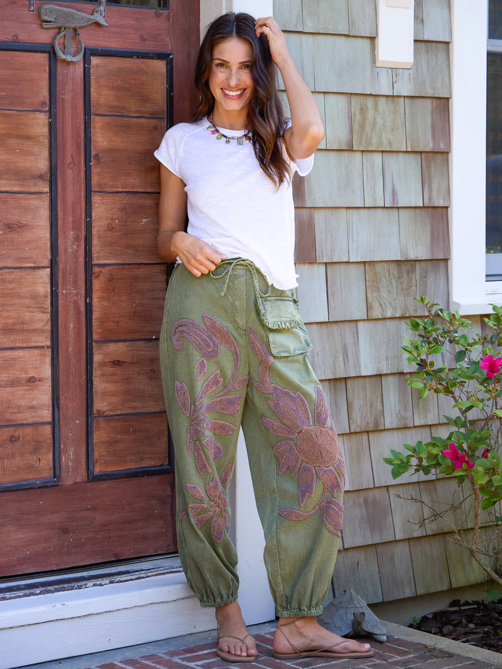 Lo Tufted Cotton Applique Pants - Olive