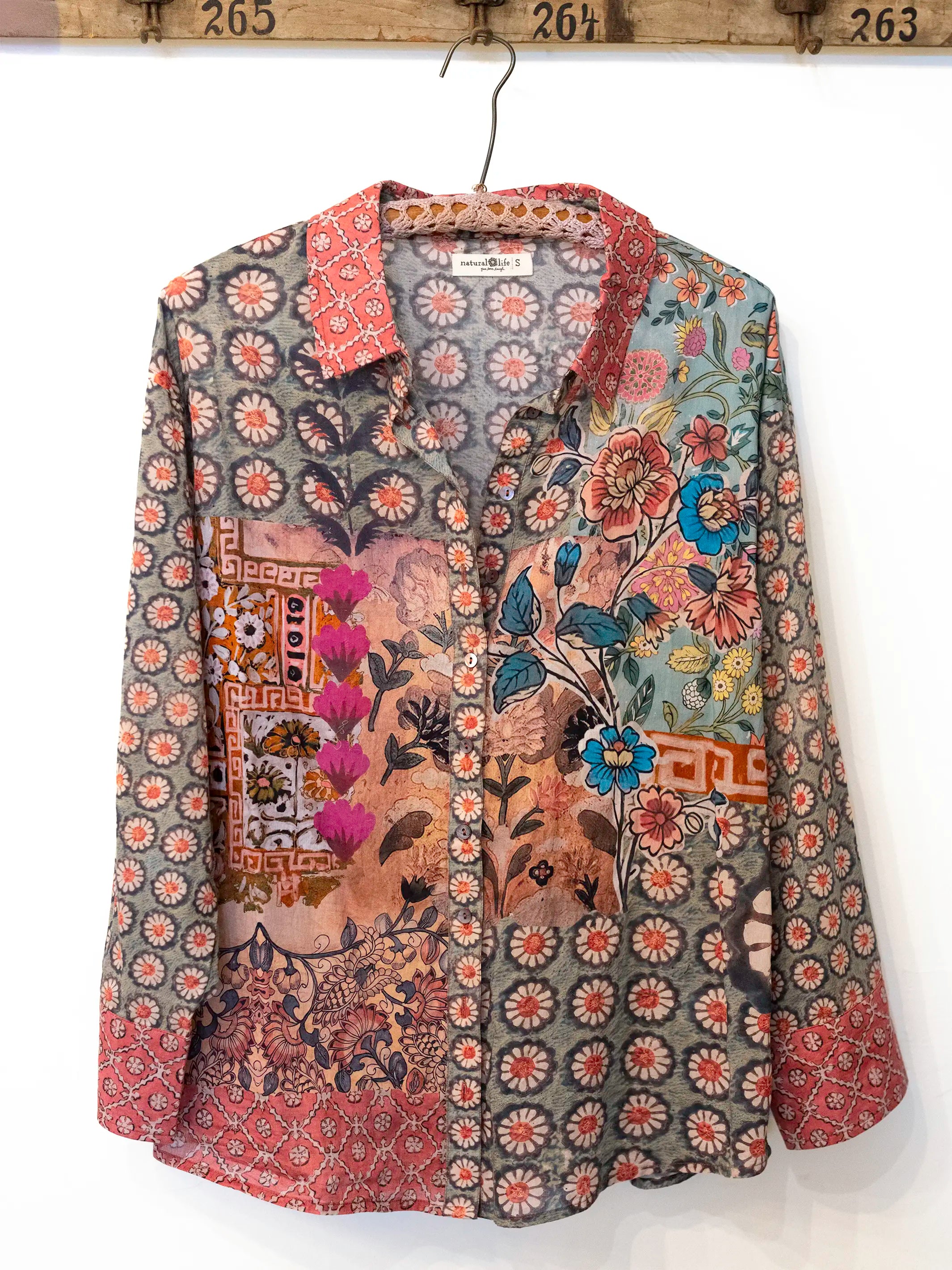 Barcelona Cotton Button Down - Patchwork Medallion Floral