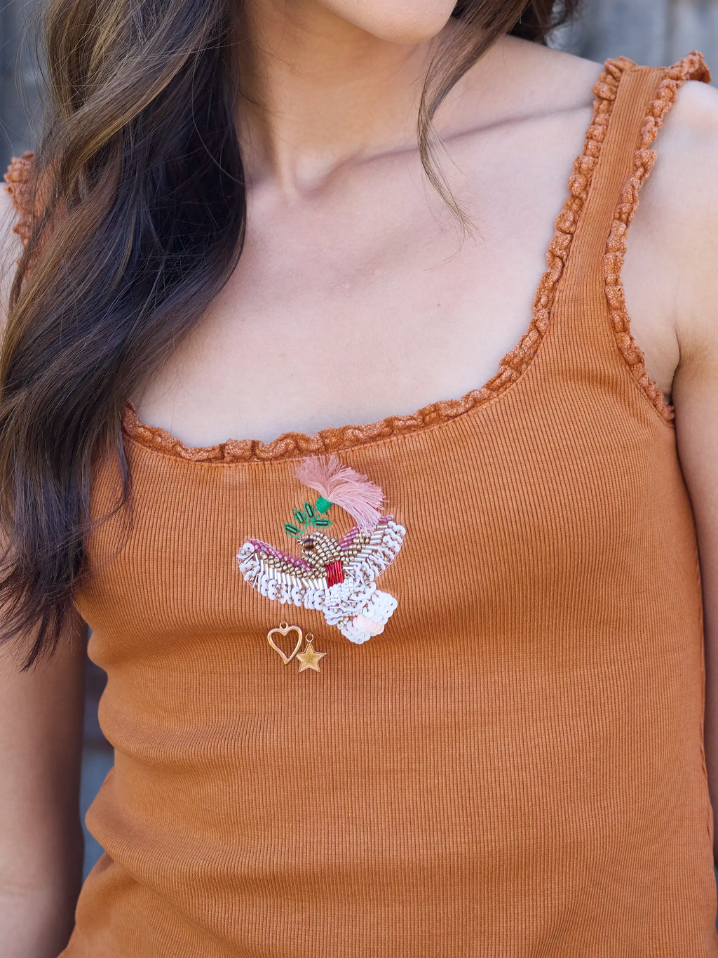 Mona Beaded Tank - Rust Bird