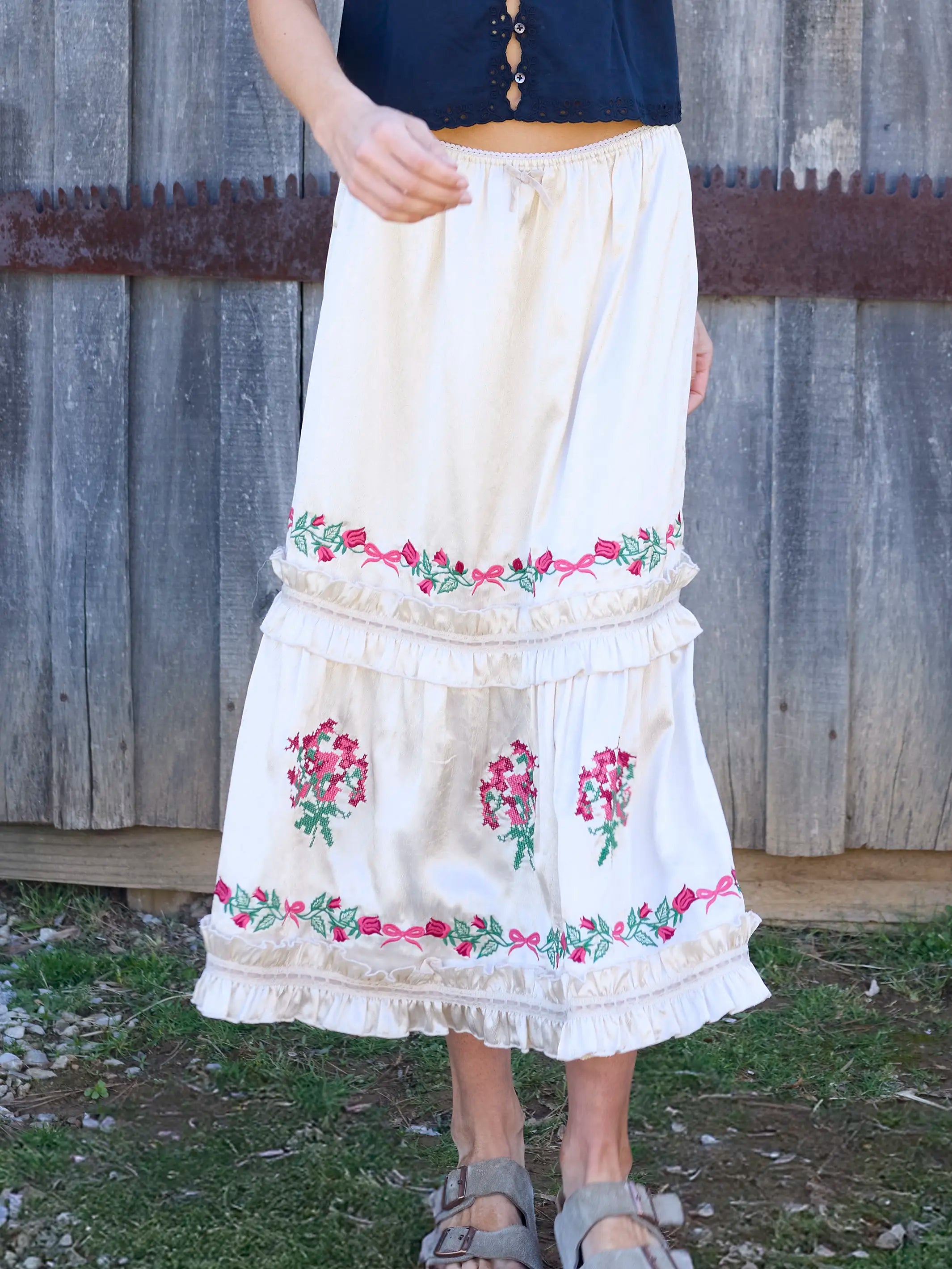 Delilah Embroidered Midi Skirt - Ivory
