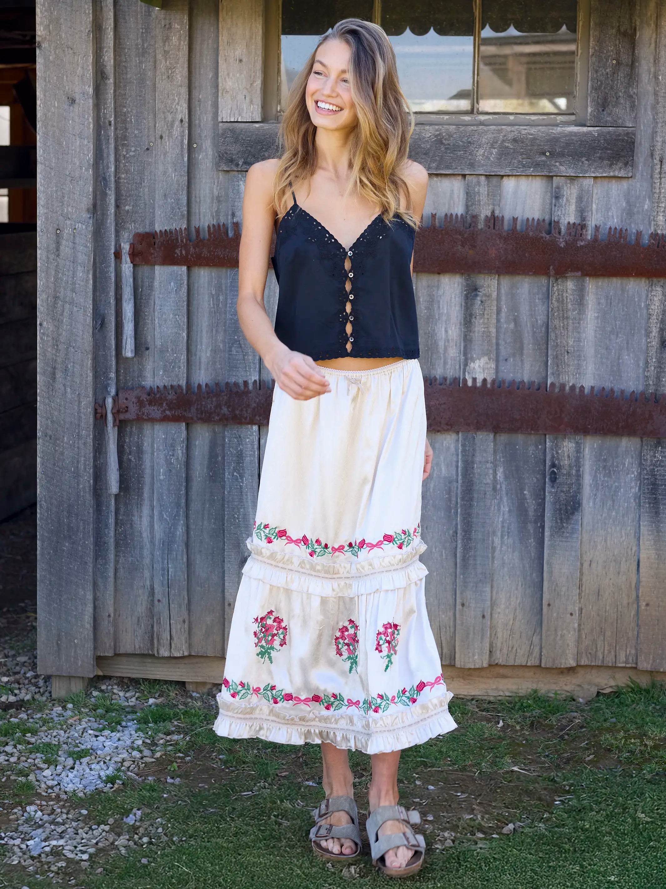 Delilah Embroidered Midi Skirt - Ivory