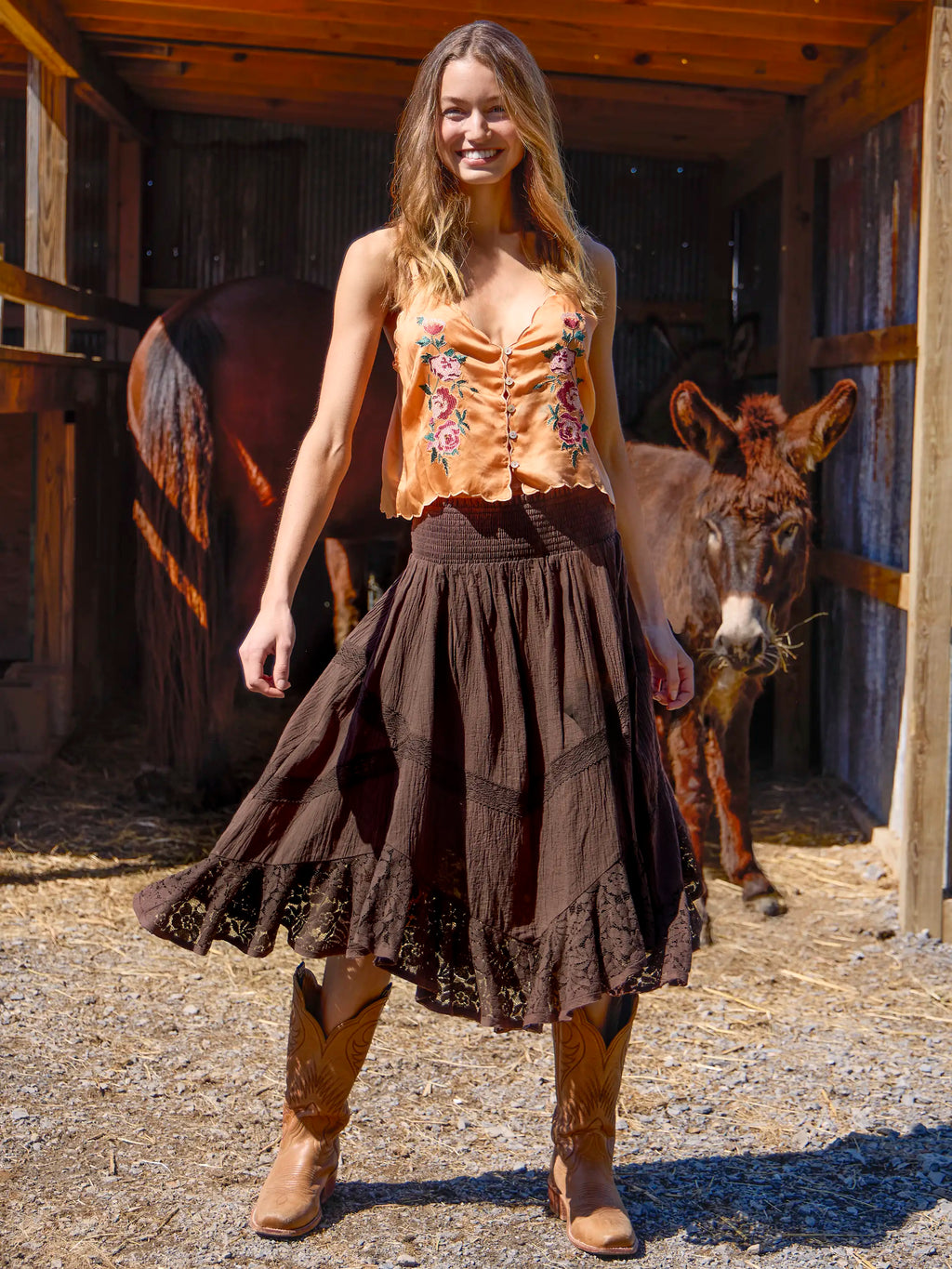 Lulu Embroidered Cami - Burnt Orange