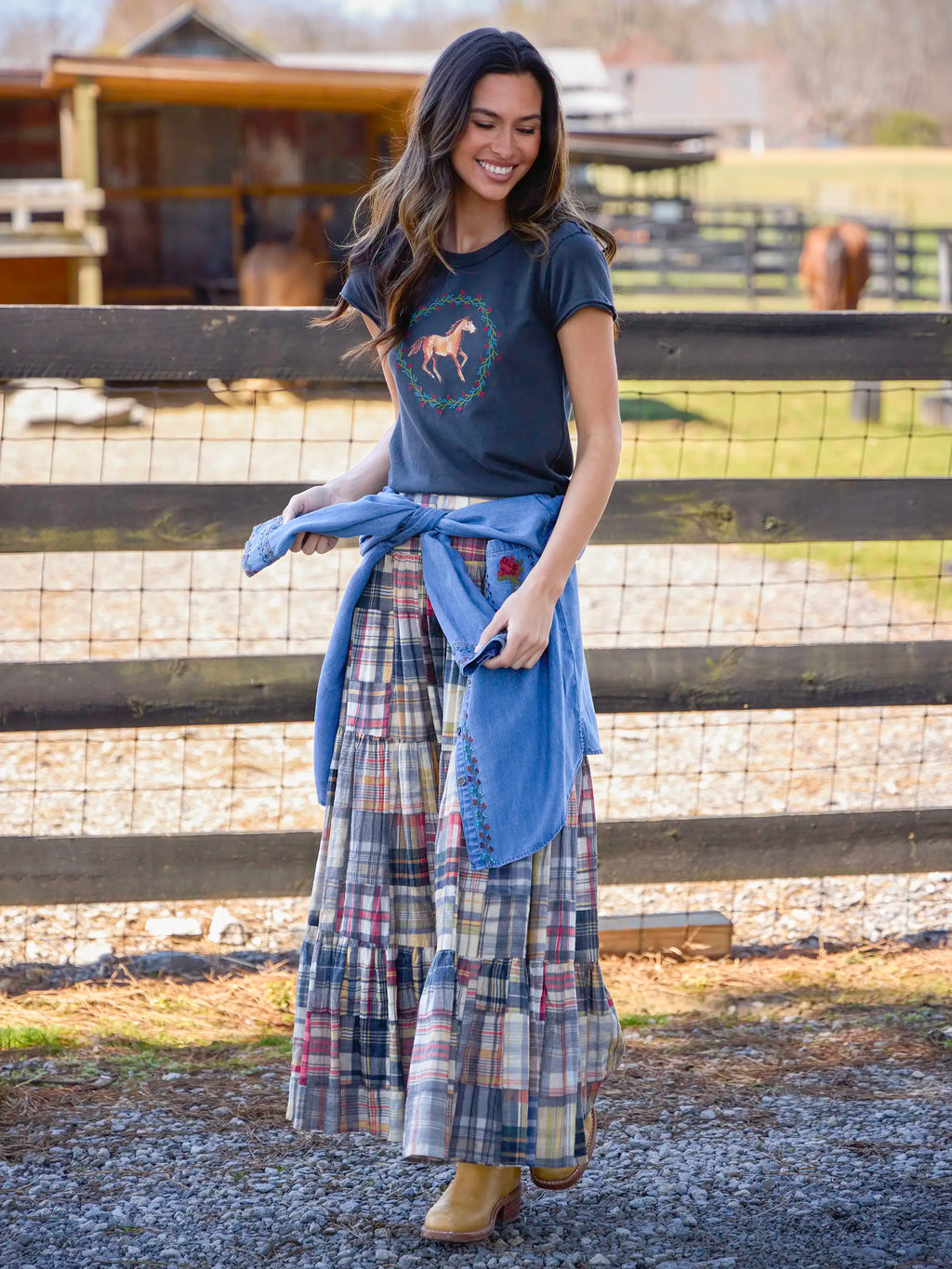 Printed Embroidered Cotton Baby Tee - Horse