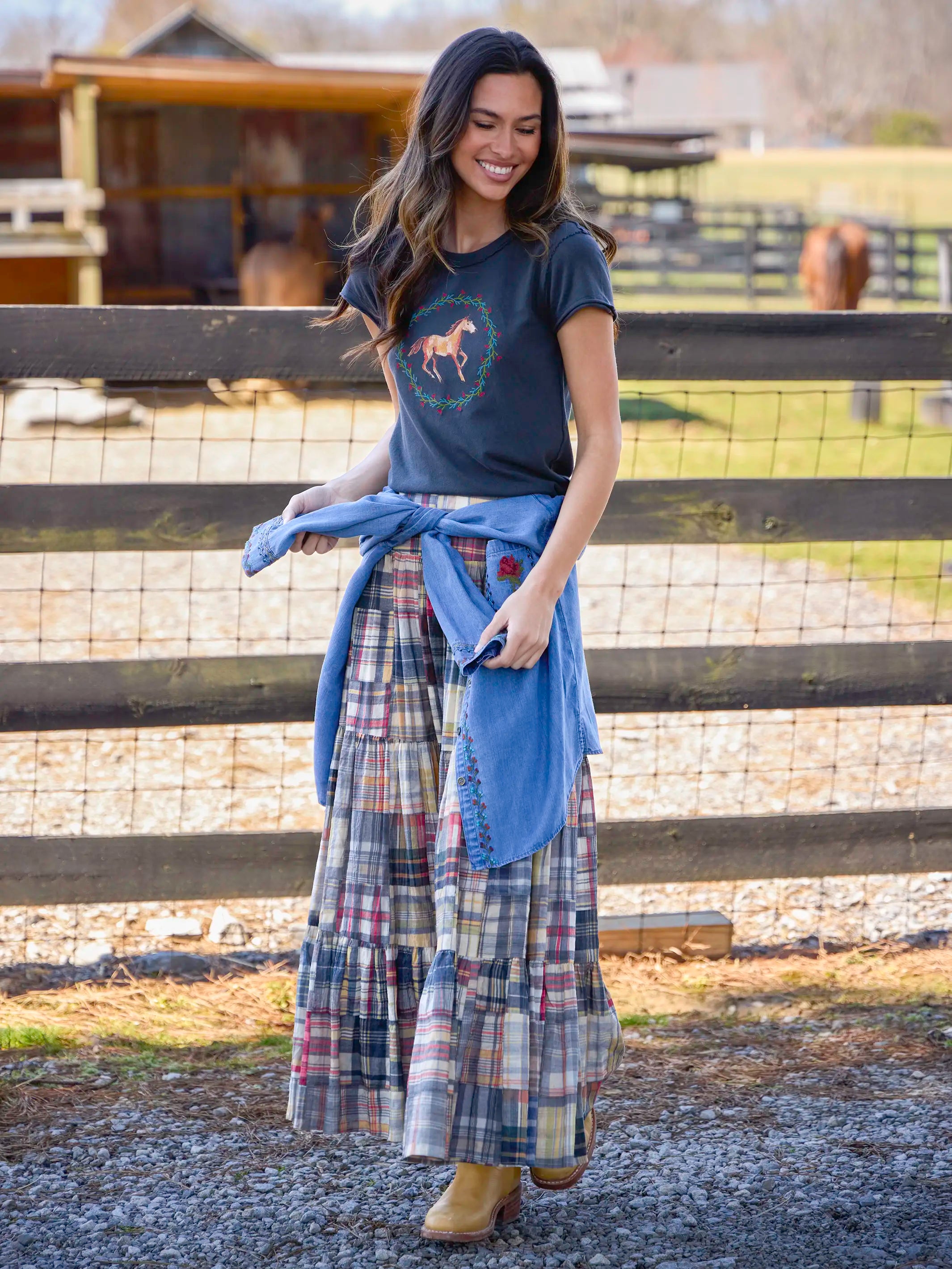 Printed Embroidered Cotton Baby Tee - Horse