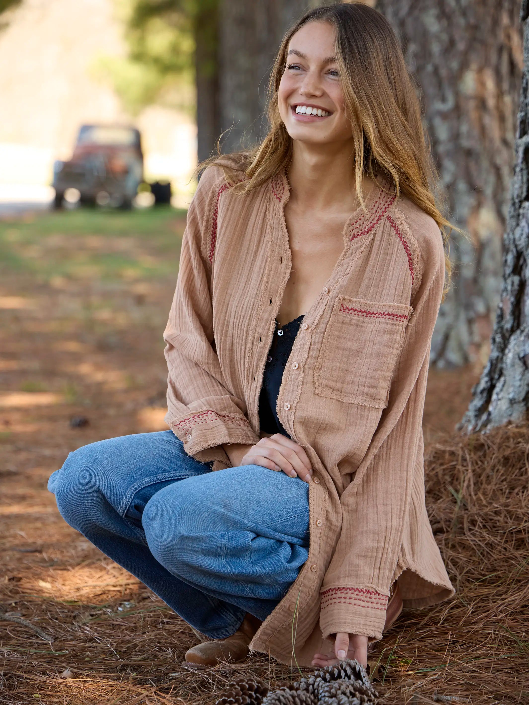 Sienna Cotton Button Down - Caramel