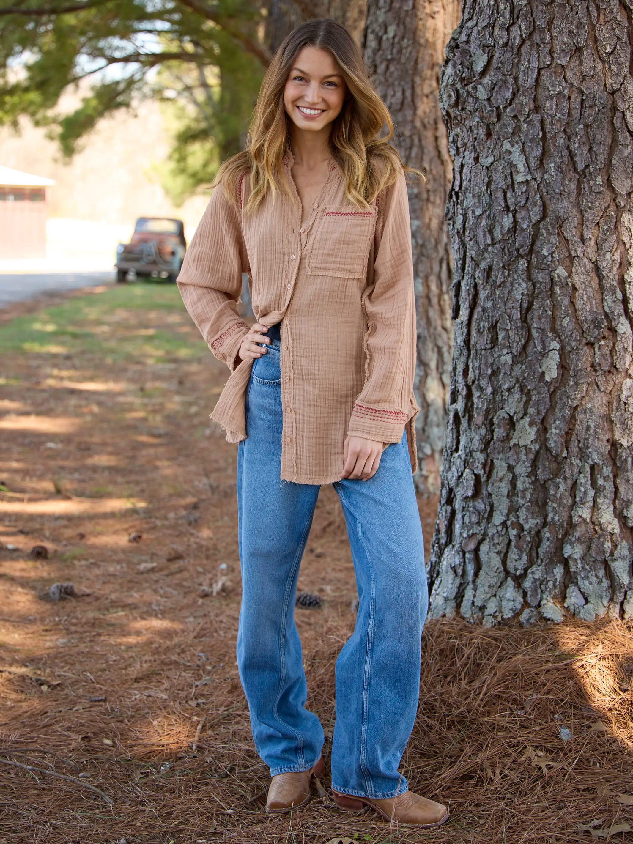 Sienna Cotton Button Down - Caramel