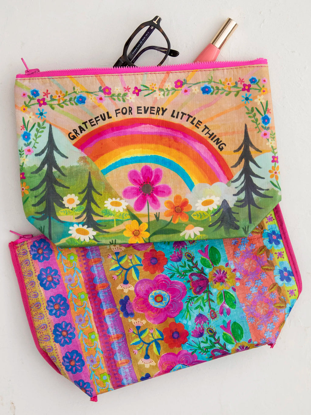 Recycled Reversible Zipper Pouch - Grateful