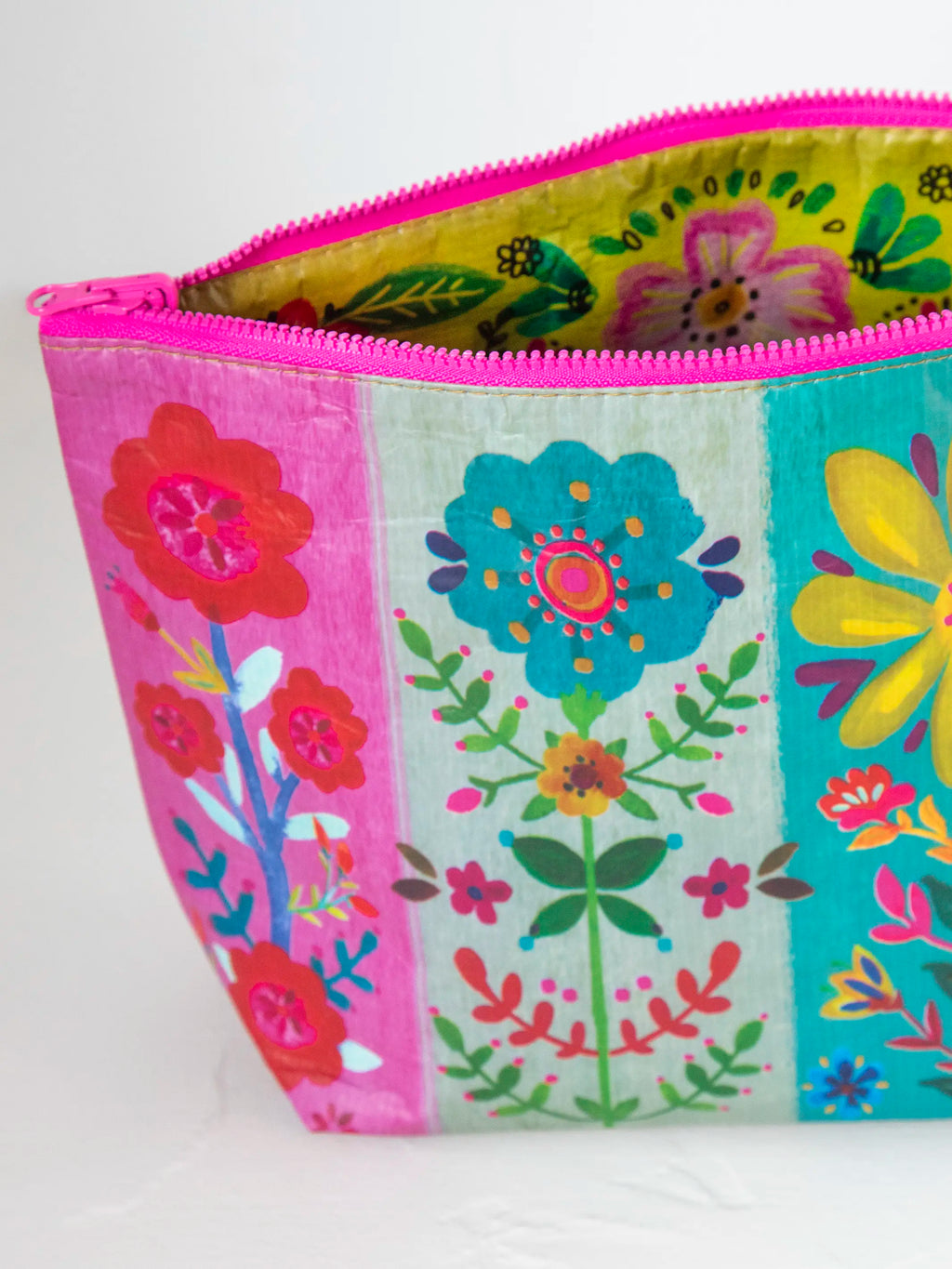 Recycled Reversible Zipper Pouch - Rainbow Floral