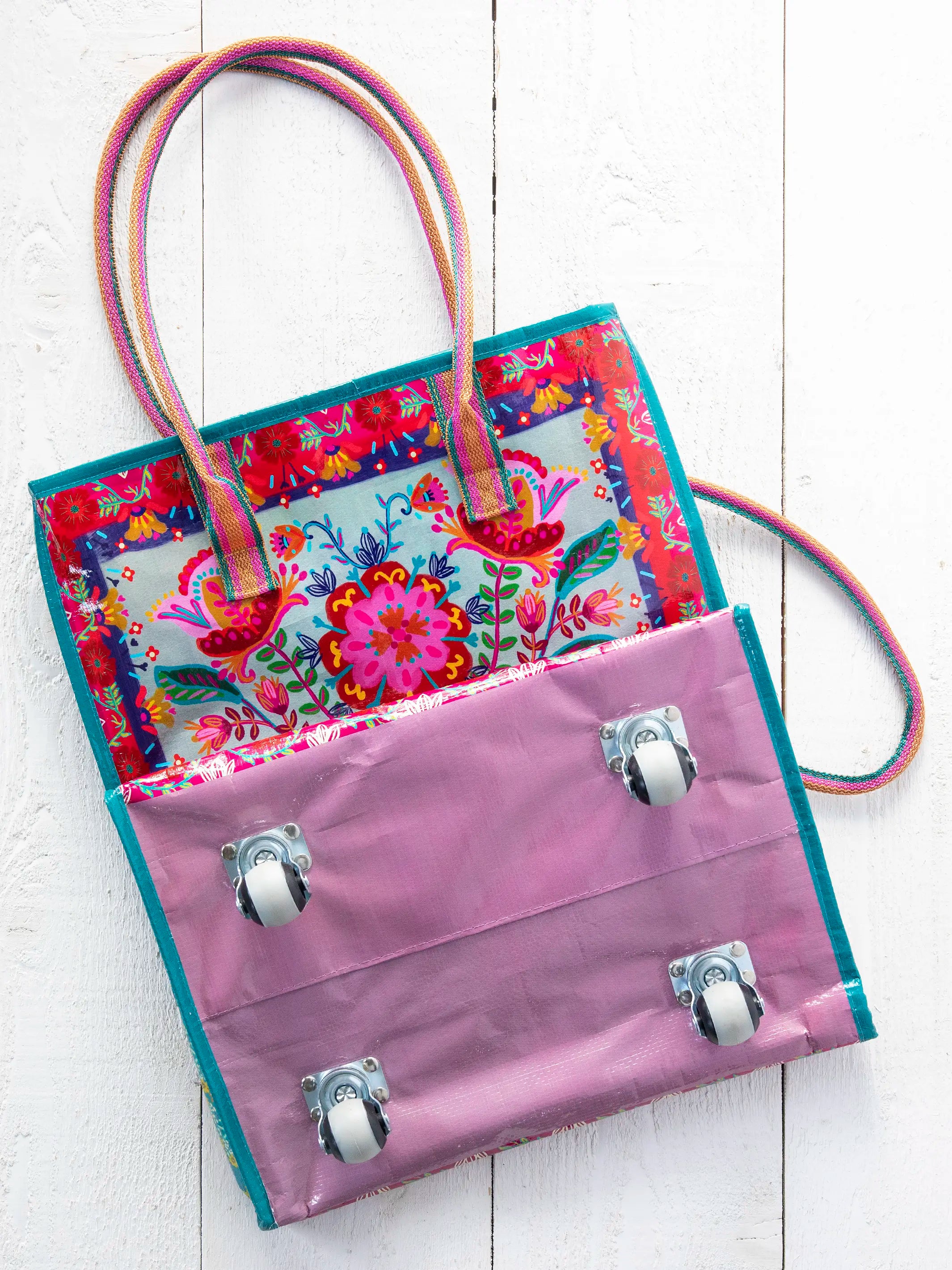 Rolling Tote Bag - Red Folk Flower