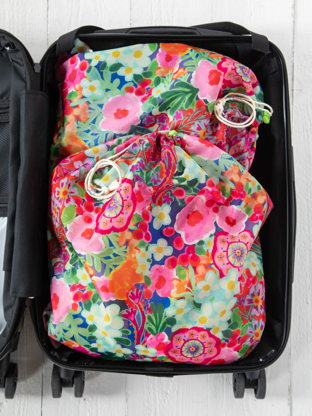 Travel Laundry Bags, Set of 2 - Pink Painted Garden