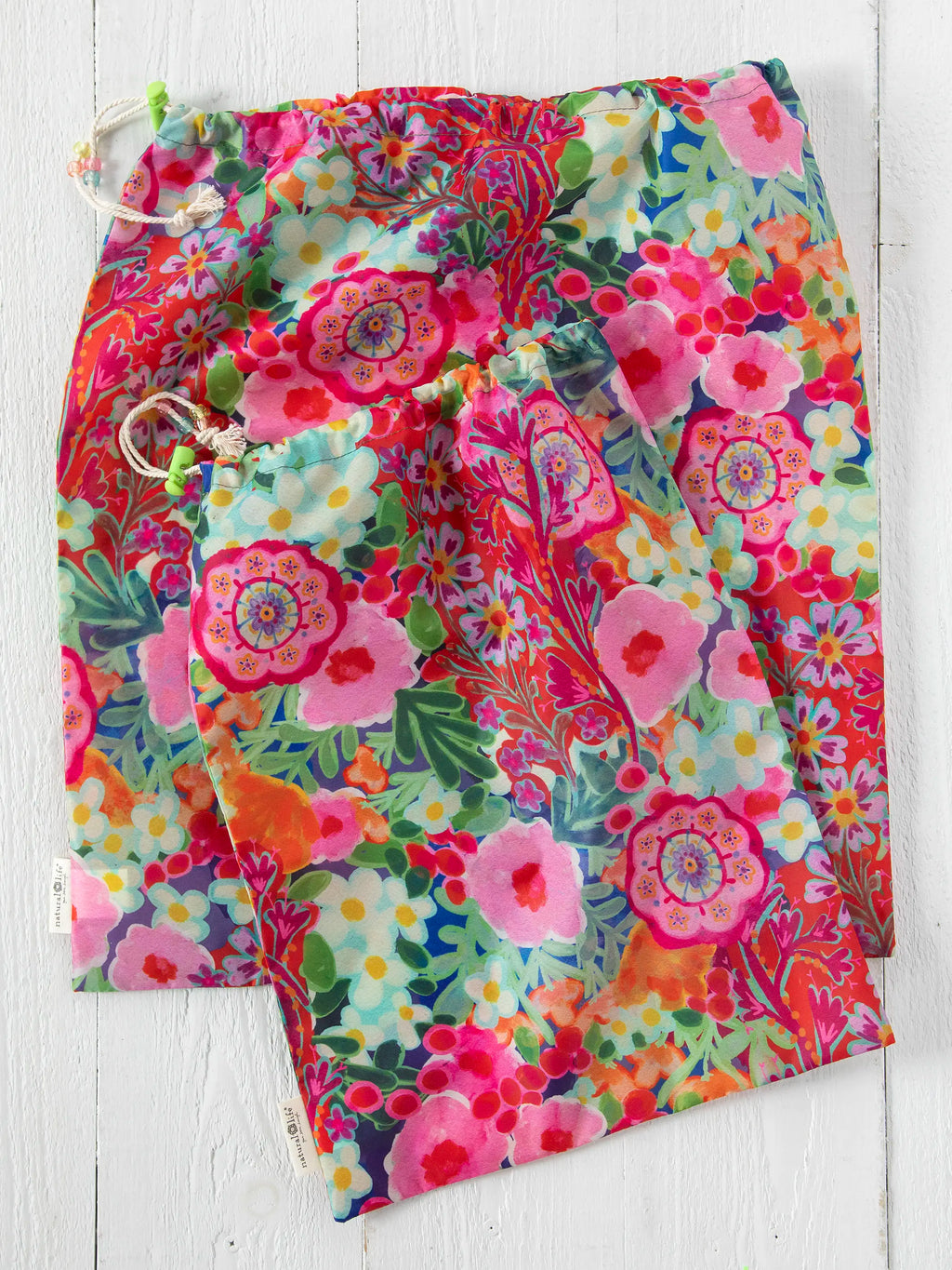 Travel Laundry Bags, Set of 2 - Pink Painted Garden