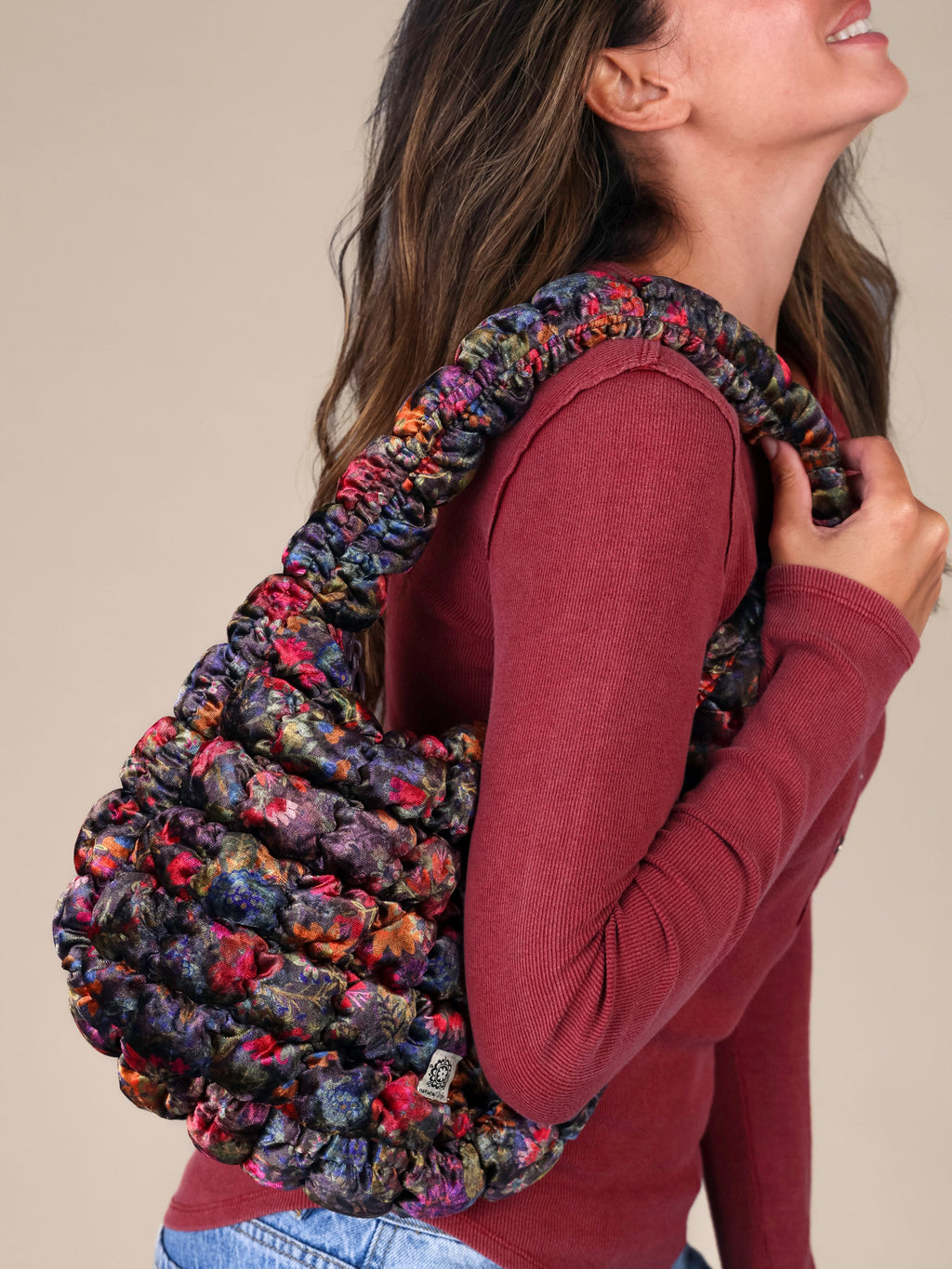 Puffy Velvet Fit-It-All Bag - Small Dark Floral Garden