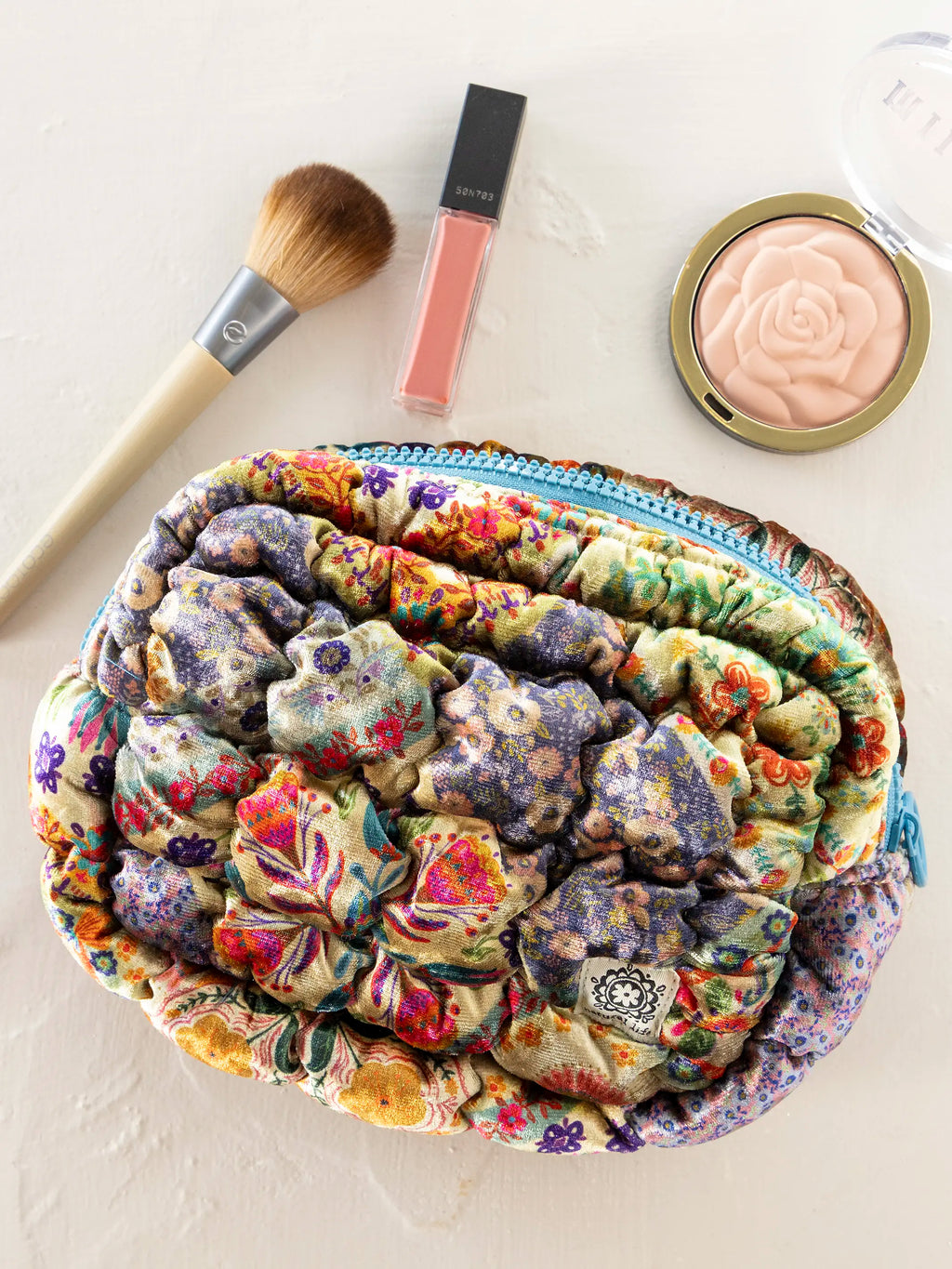 Dana Velvet Puffy Pouch - Mandala Folk Patchwork