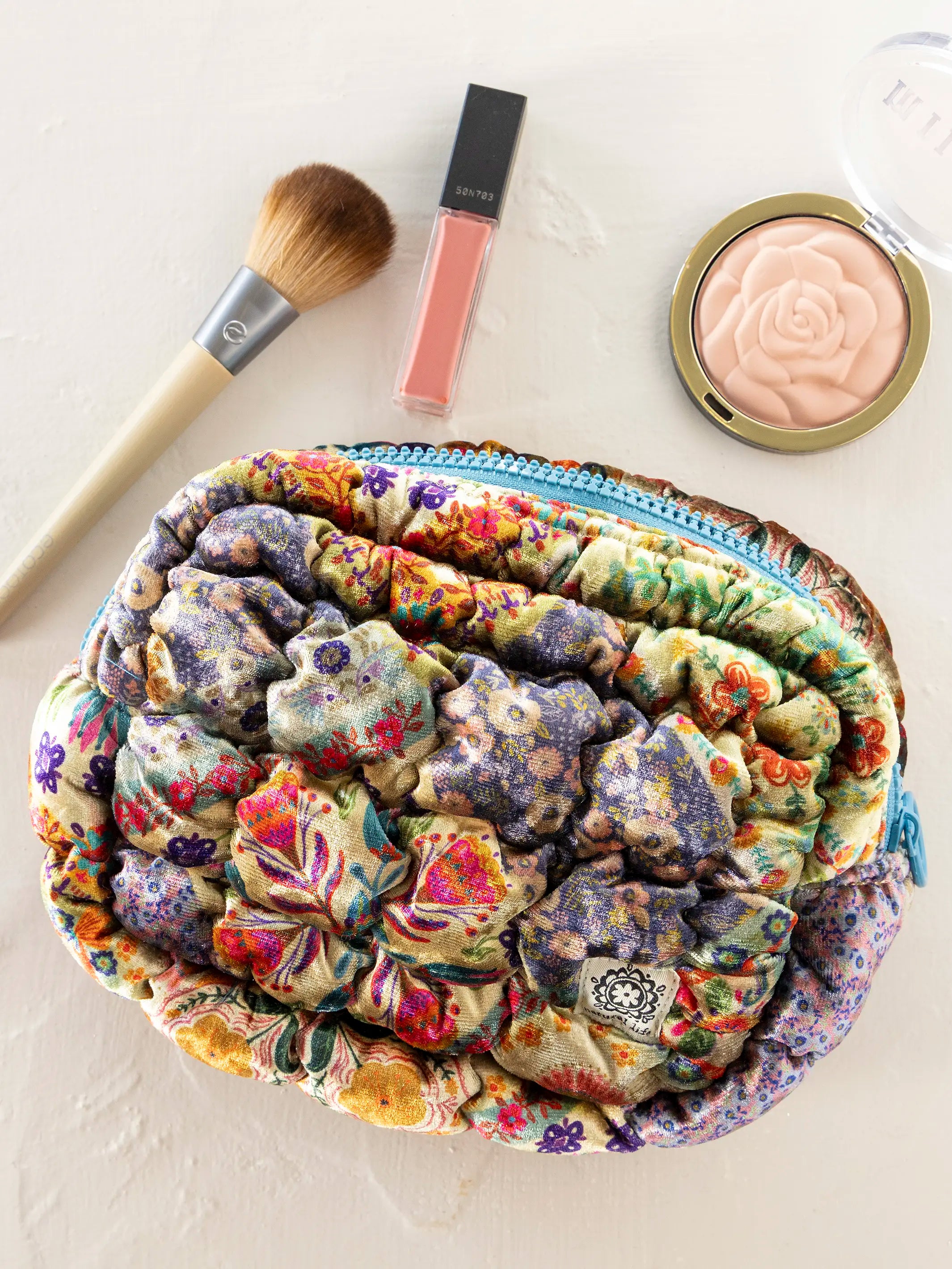 Dana Velvet Puffy Pouch - Mandala Folk Patchwork