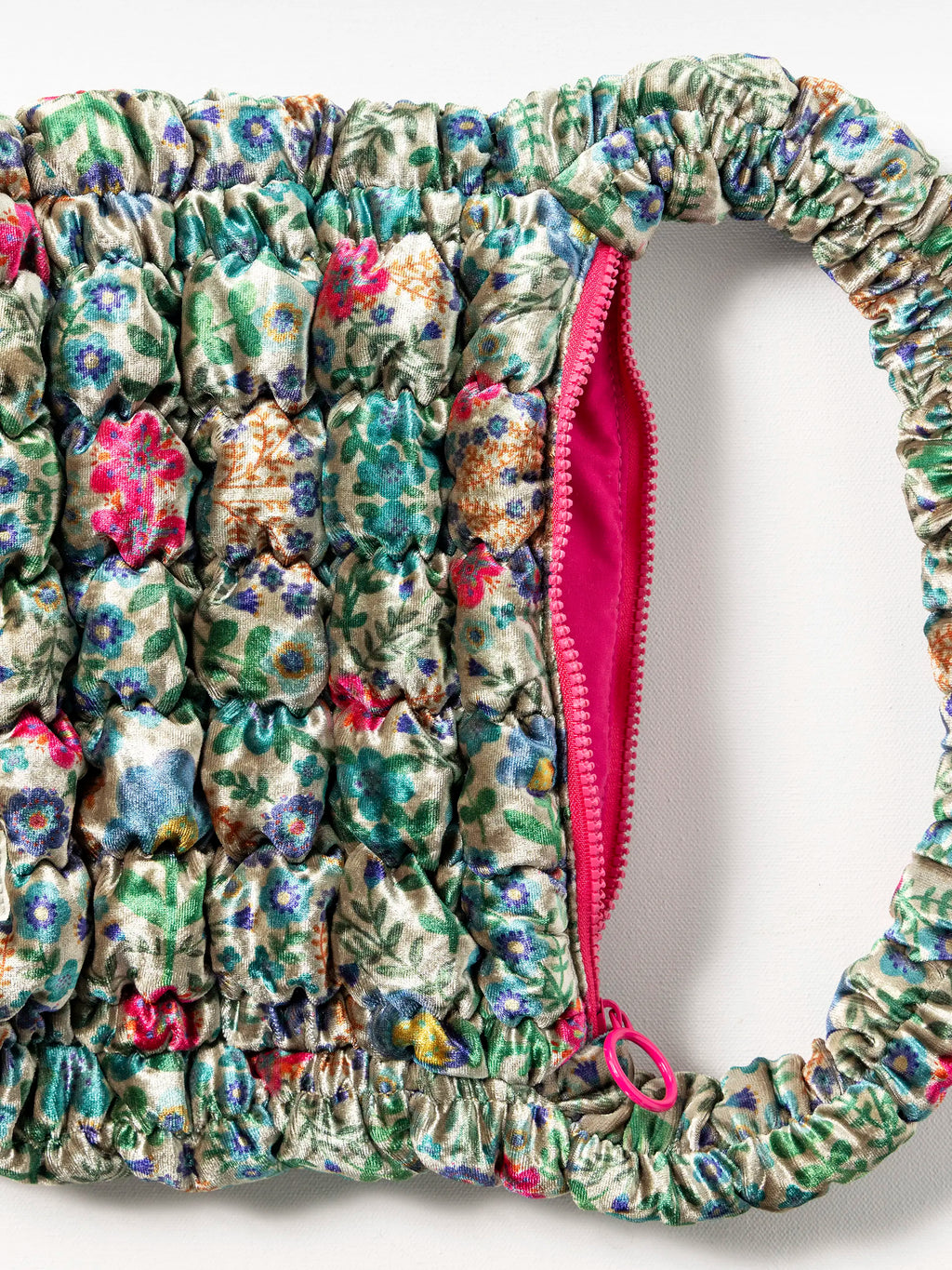 Puffy Velvet Fit-It-All Bag - Small Teal Flower