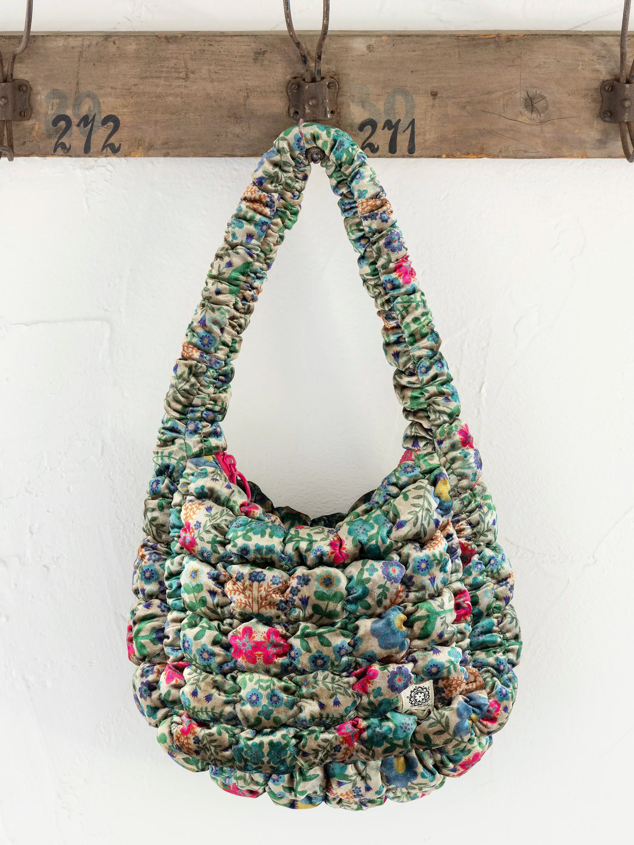 Puffy Velvet Fit-It-All Bag - Small Teal Flower