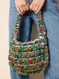 Puffy Velvet Fit-It-All Bag - Small Teal Flower
