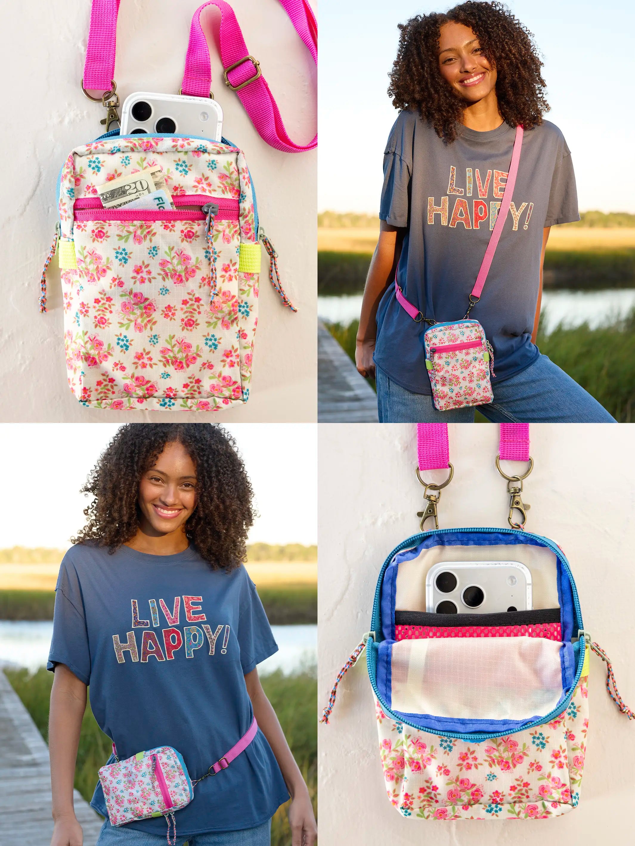 8-in-1 Pocket Crossbody - Pink Bouquet