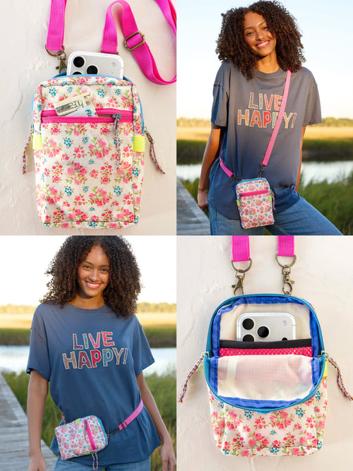 8-in-1 Pocket Crossbody - Pink Bouquet