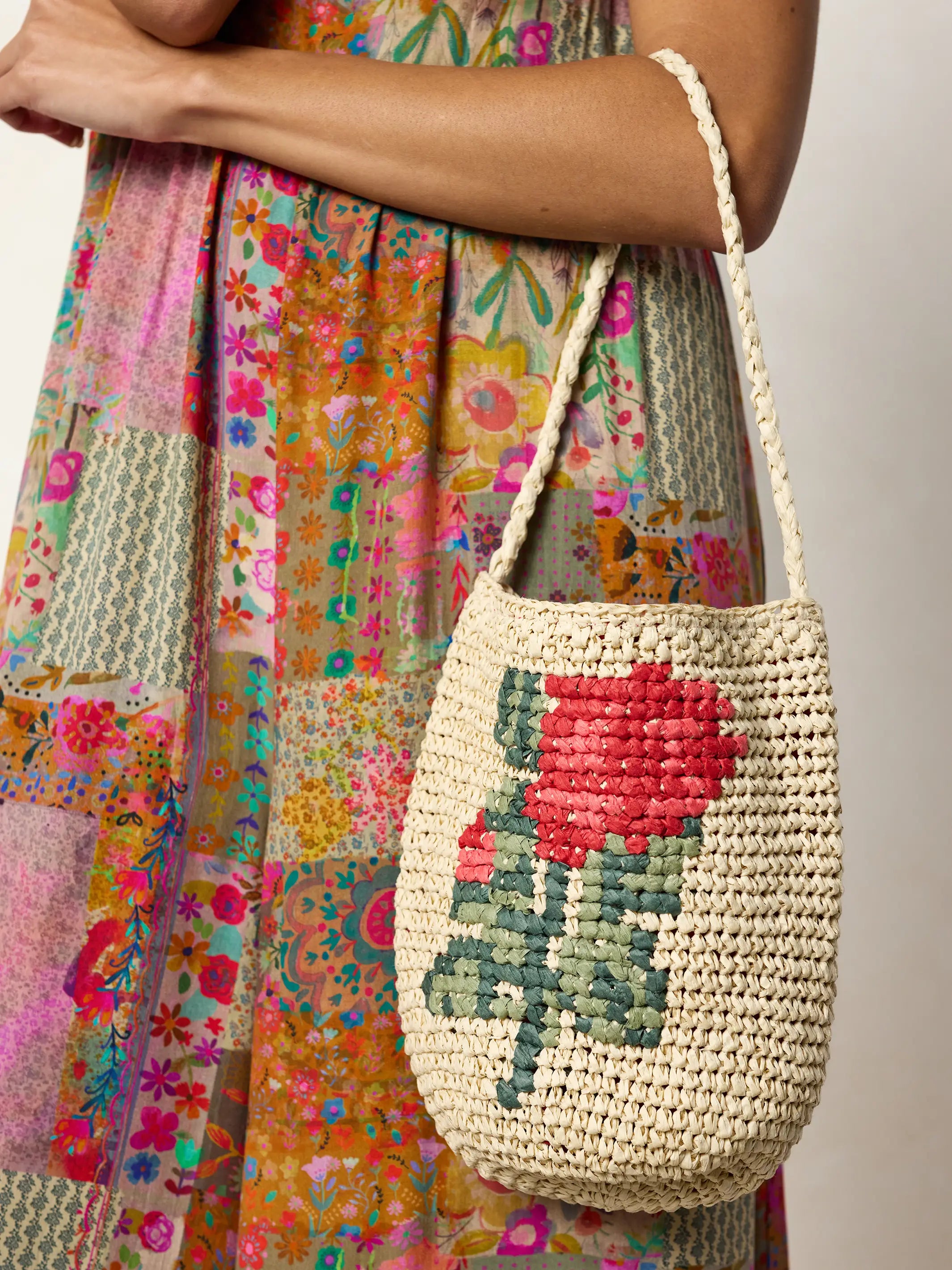 Cross Stitch Straw Bag