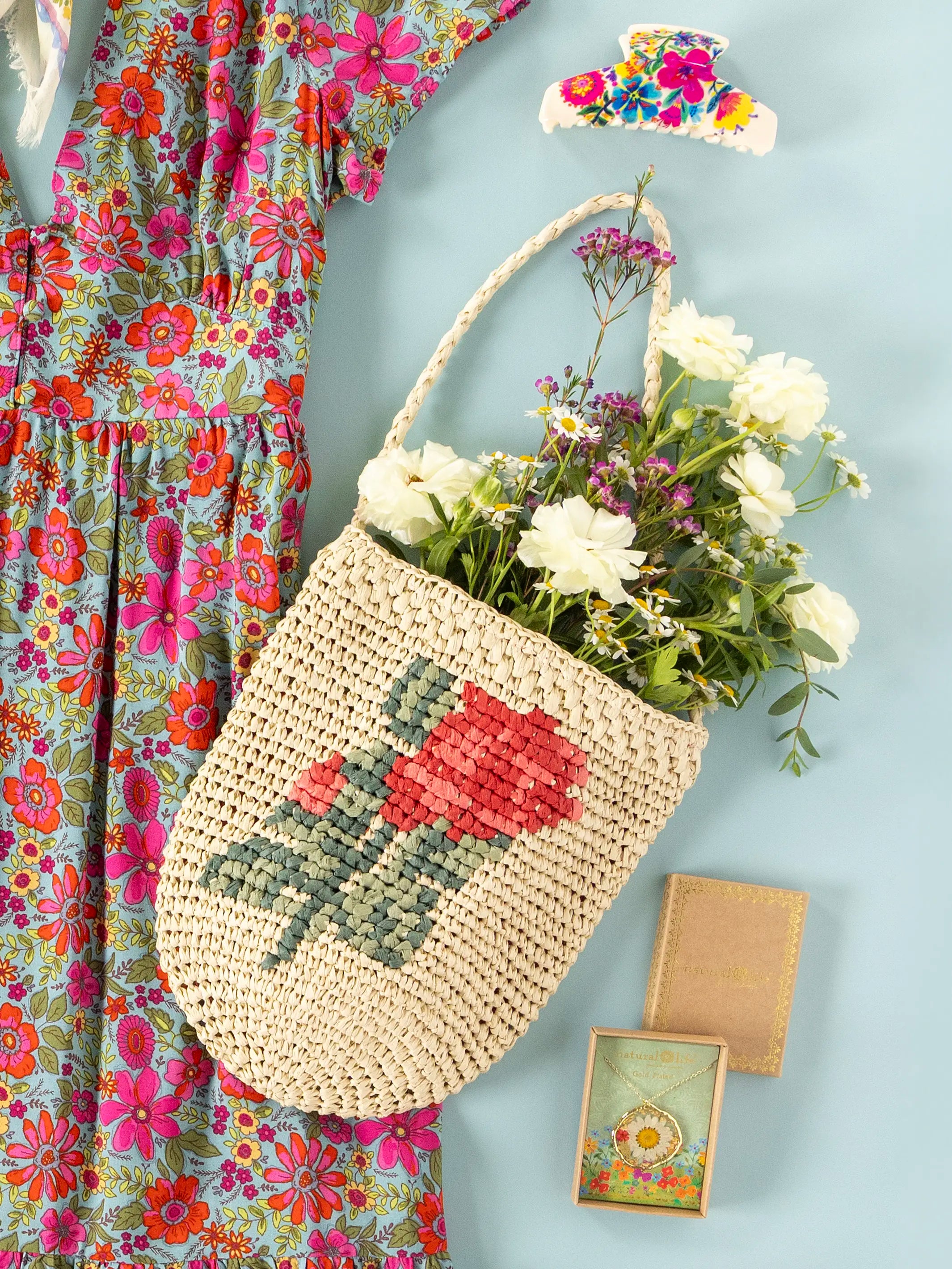 Cross Stitch Straw Bag