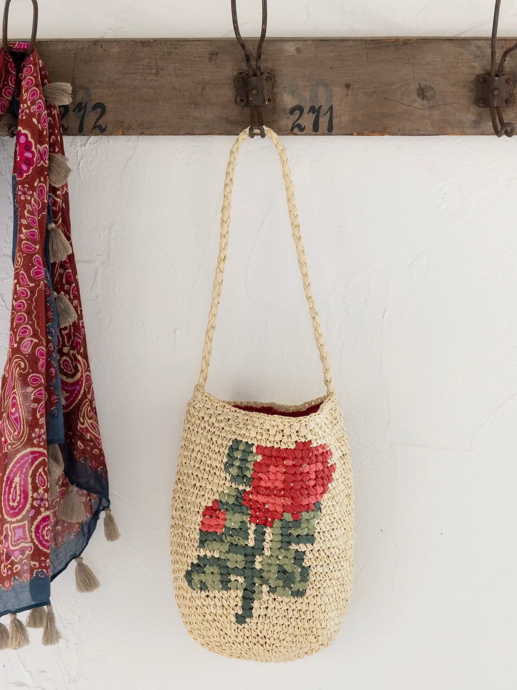 Cross Stitch Straw Bag