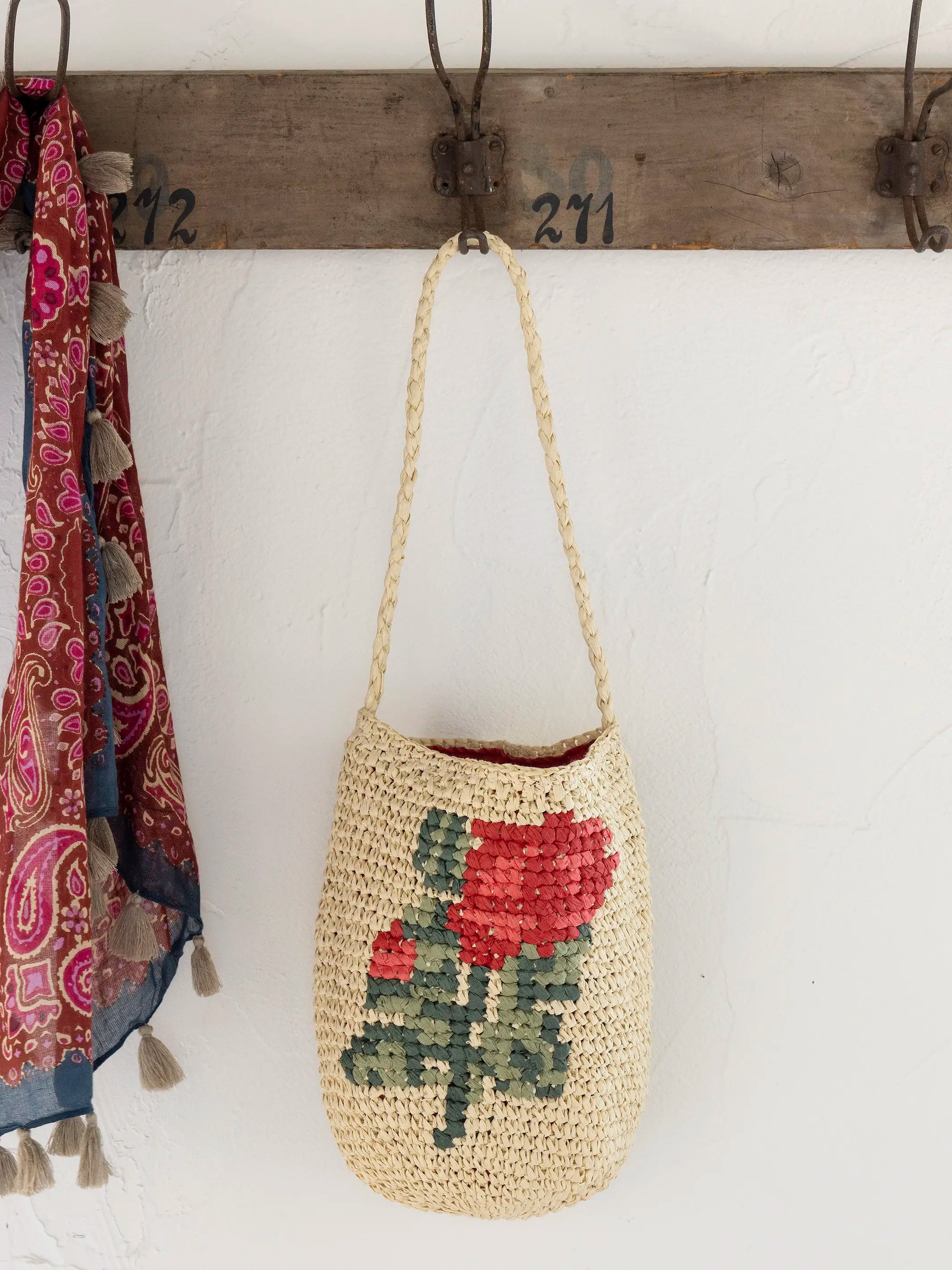 Cross Stitch Straw Bag