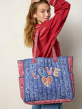 Quilted Applique Love Tote Bag - Blue Classic Bandana