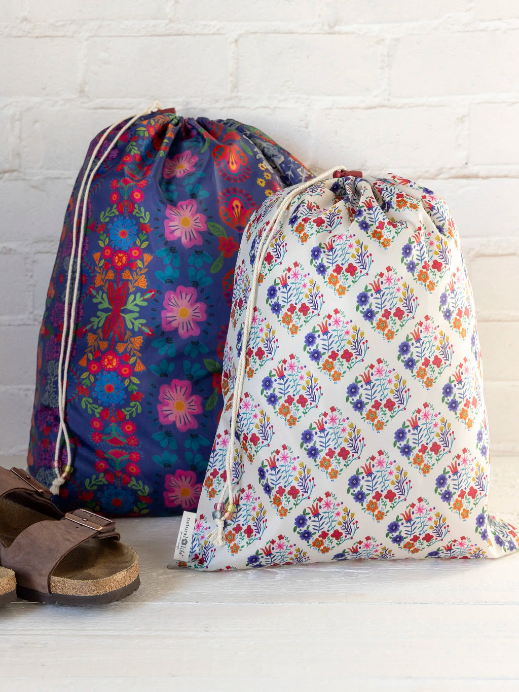 Travel Laundry Bags, Set of 2 - Washed Navy Floral
