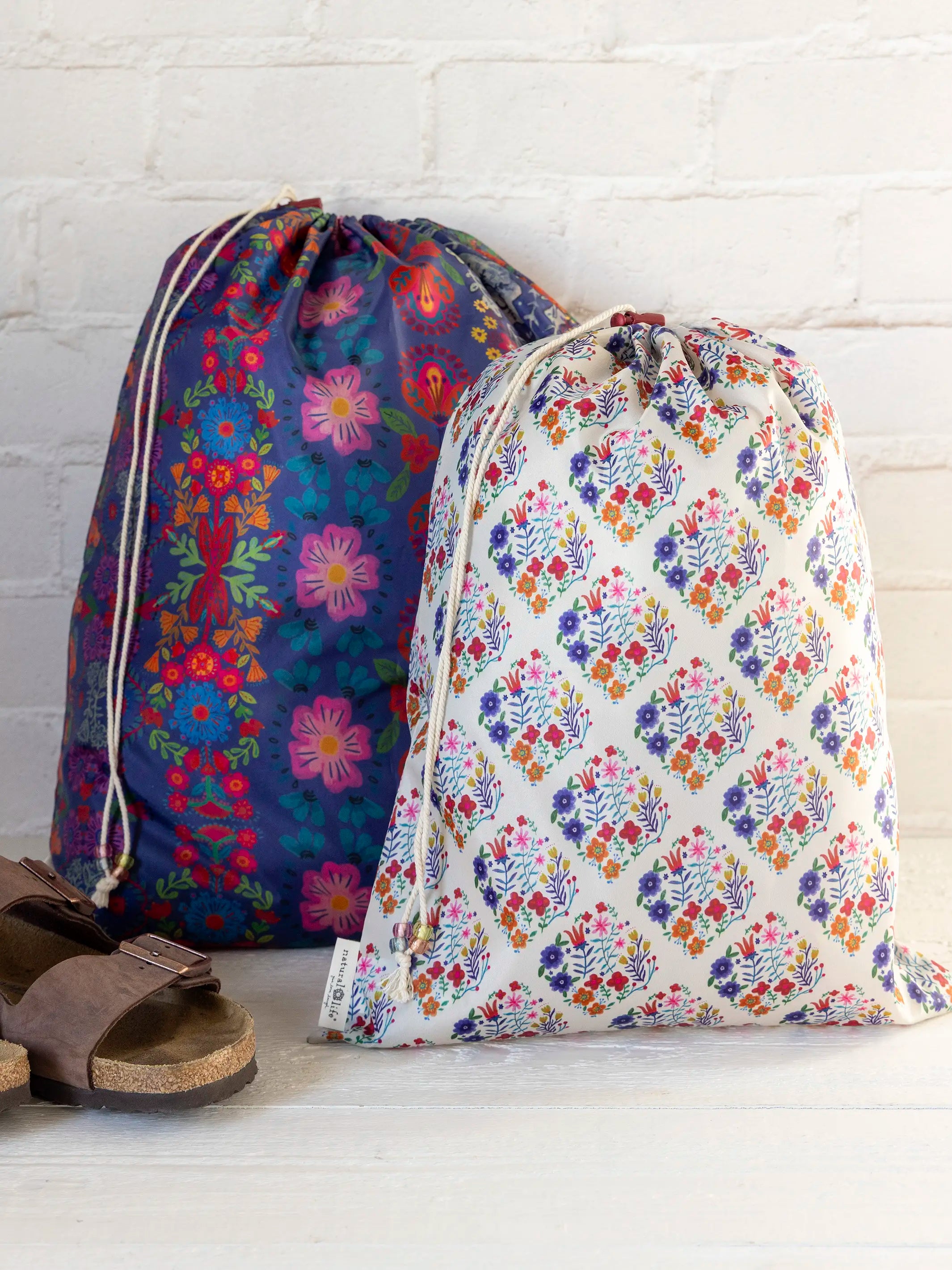 Travel Laundry Bags, Set of 2 - Washed Navy Floral
