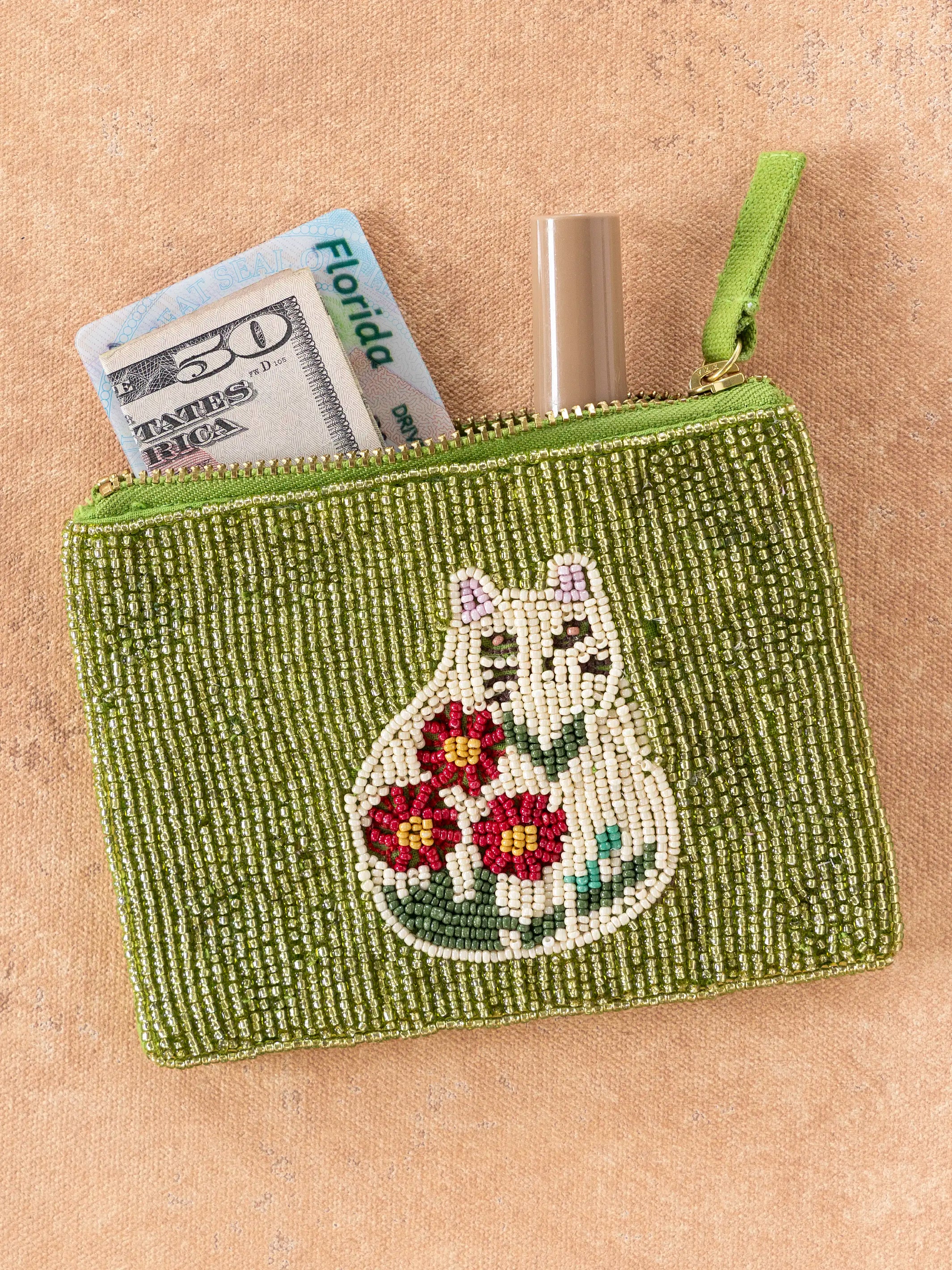 Beaded Coin Purse - Cat