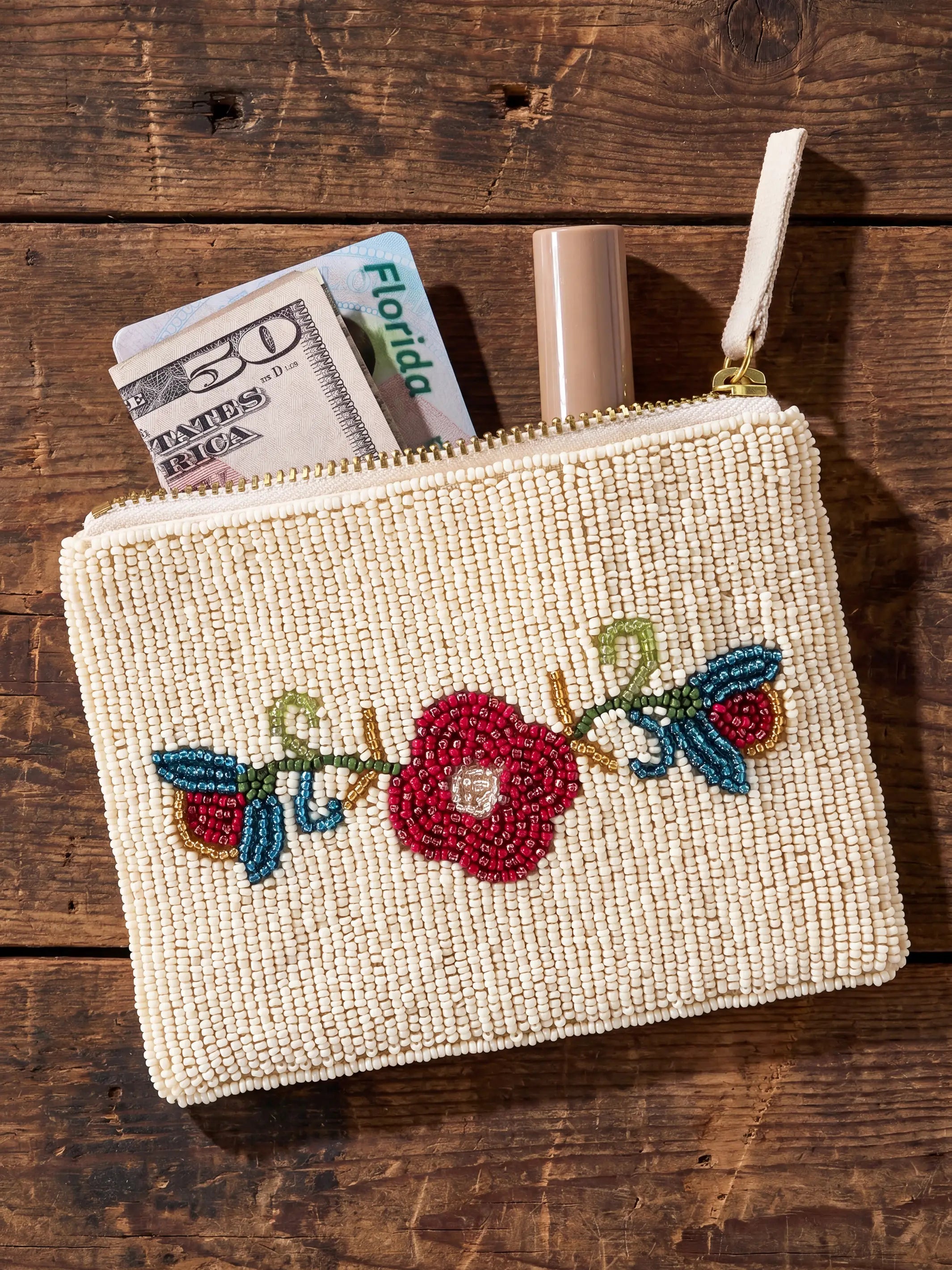 Beaded Coin Purse - Folk Flower