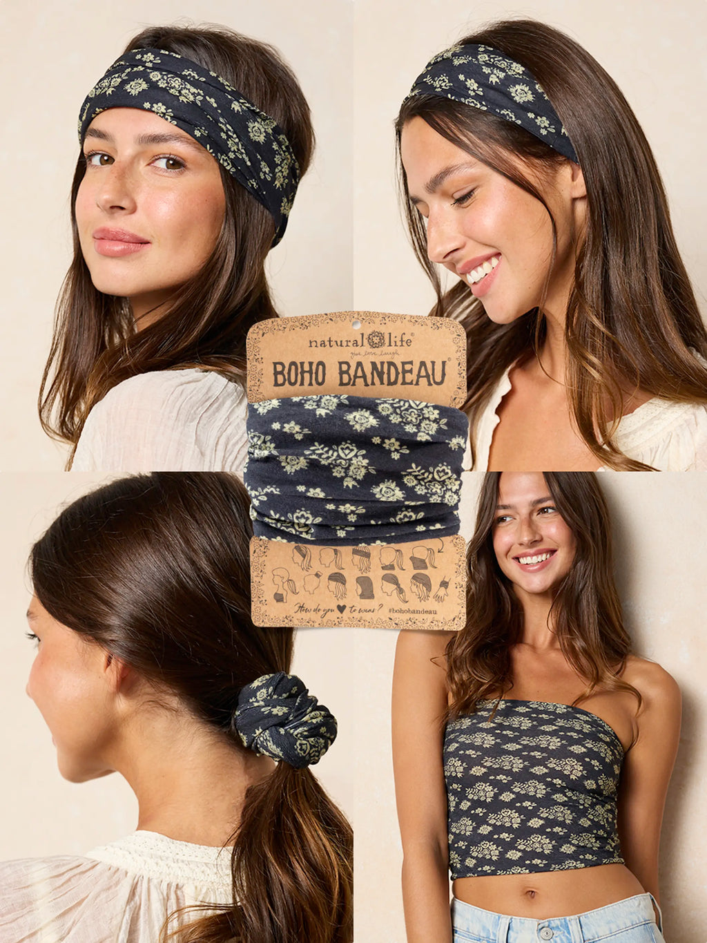 Full Boho Bandeau® Headband - Black Cluster Medallions