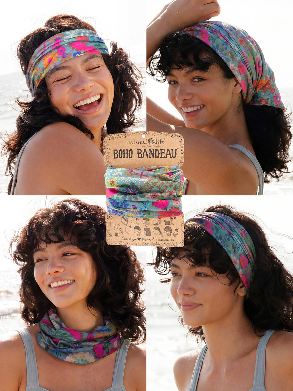Full Boho Bandeau® Headband - Blue Garden Patchwork