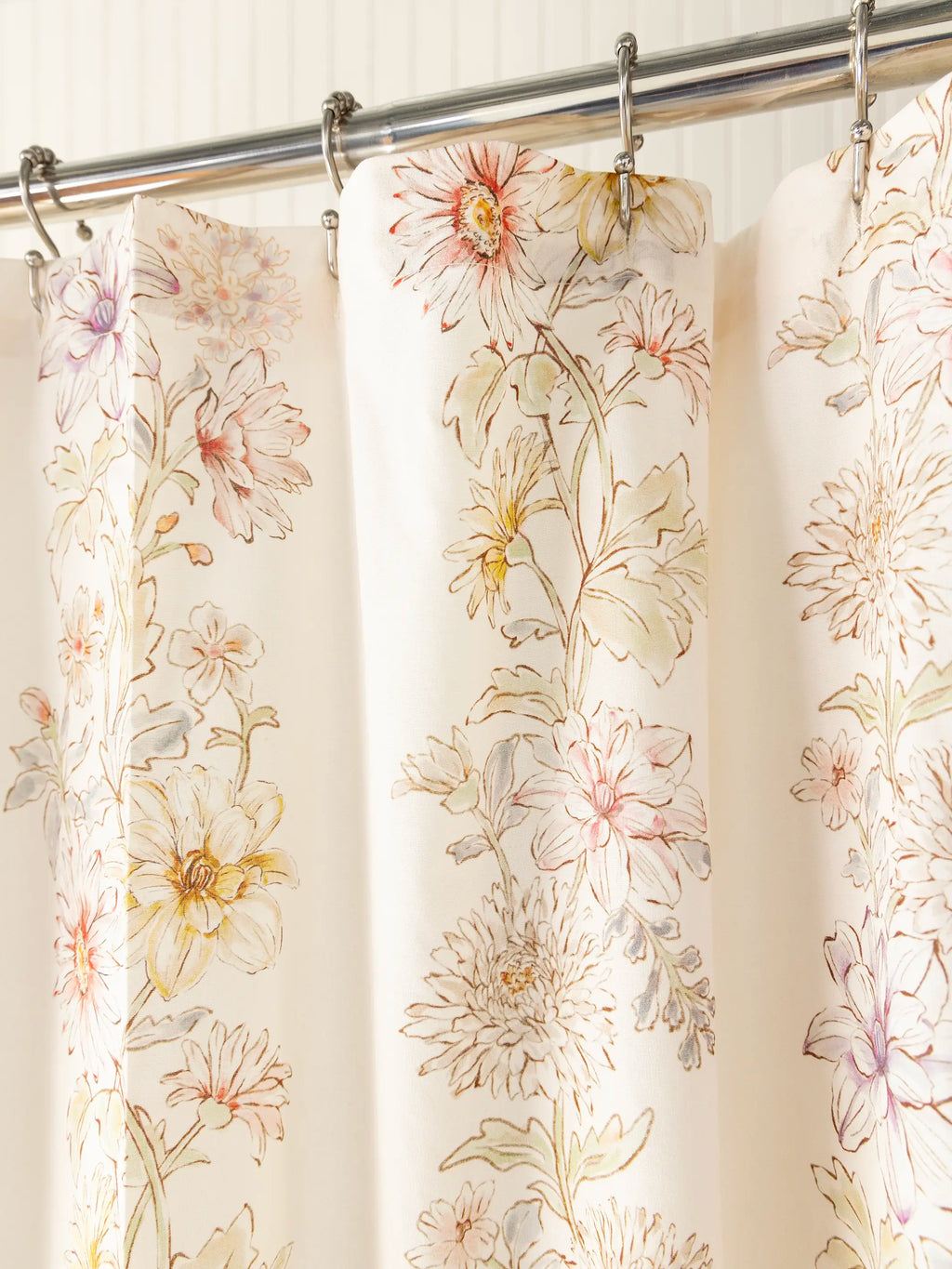 Boho Shower Curtain - Ivory Dahlia Rows