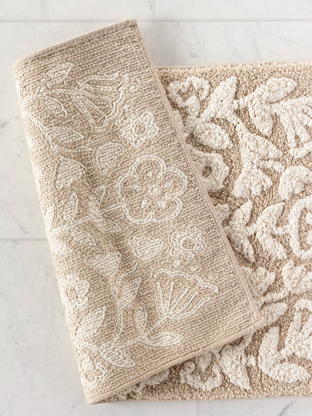 Tufted Cotton Bath Mat - Cream Folk Flower