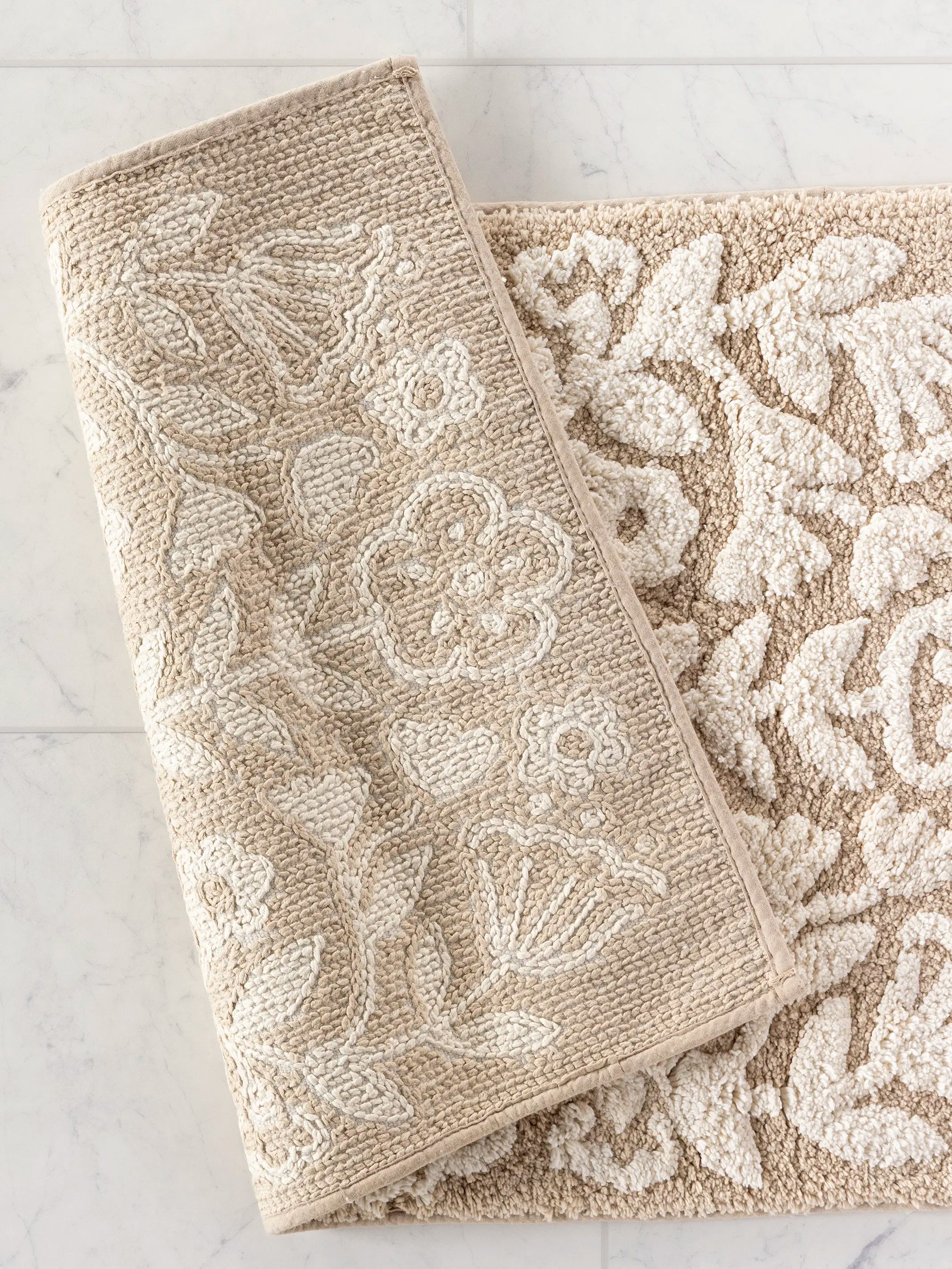 Tufted Cotton Bath Mat - Cream Folk Flower
