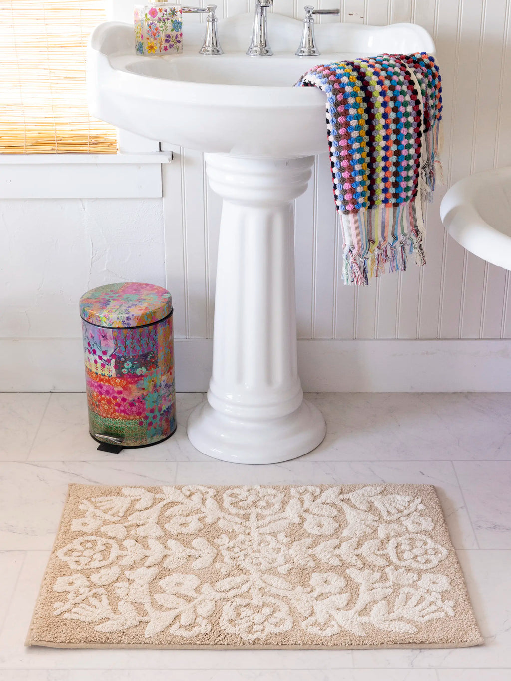 Tufted Cotton Bath Mat - Cream Folk Flower