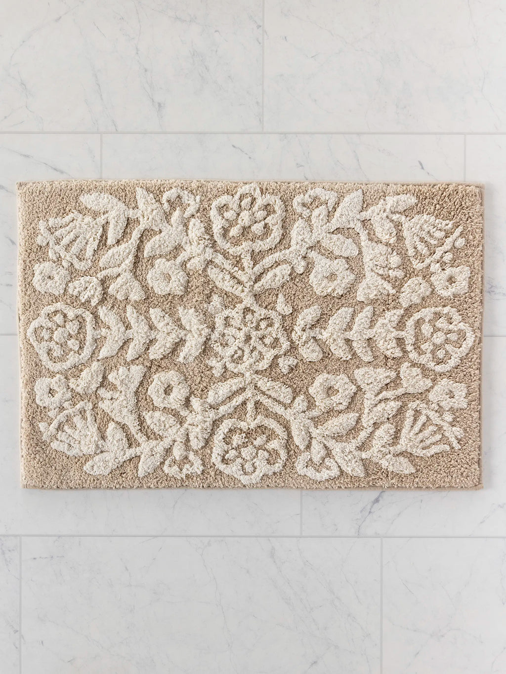 Tufted Cotton Bath Mat - Cream Folk Flower