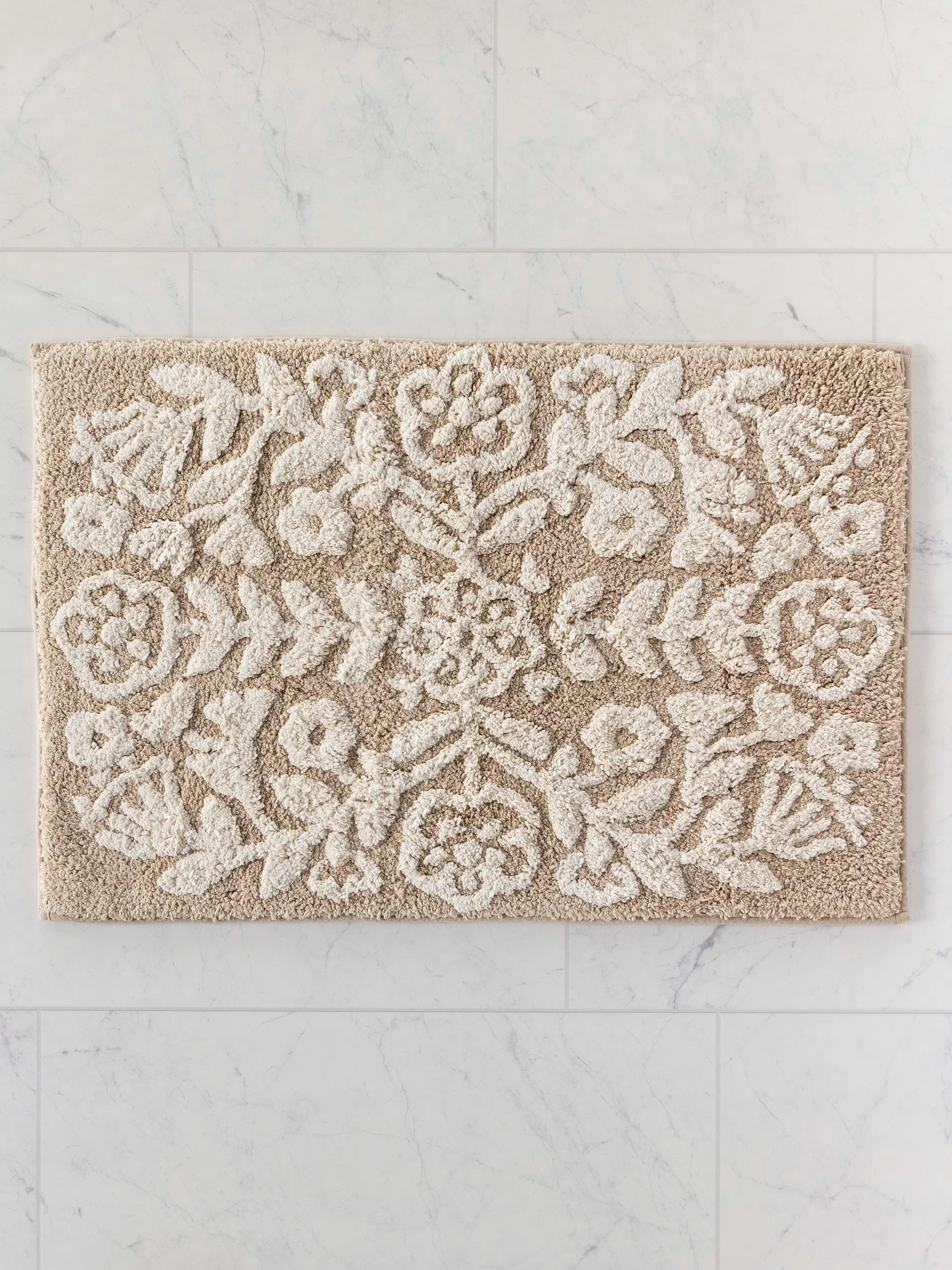 Tufted Cotton Bath Mat - Cream Folk Flower
