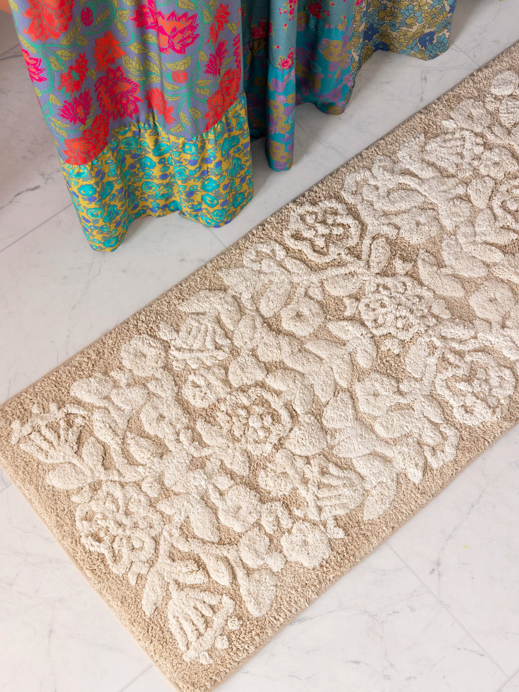 Tufted Runner Bath Mat - Cream Folk Flower