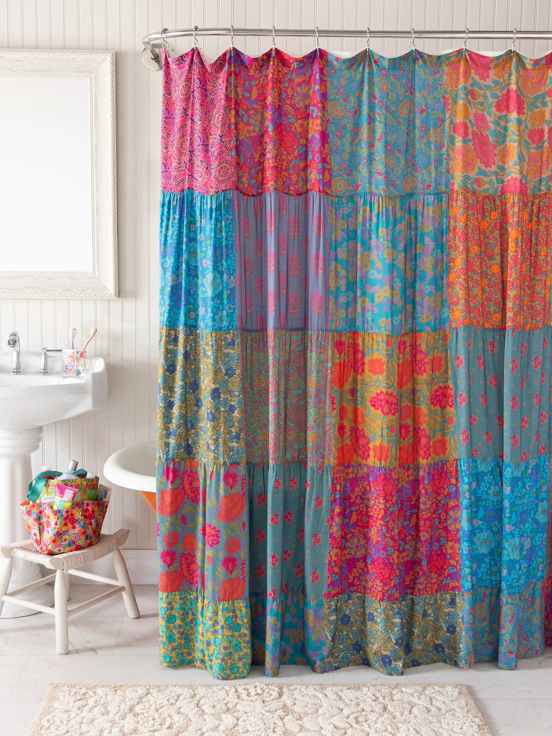 Patchwork Shower Curtain - Bright Zinnias