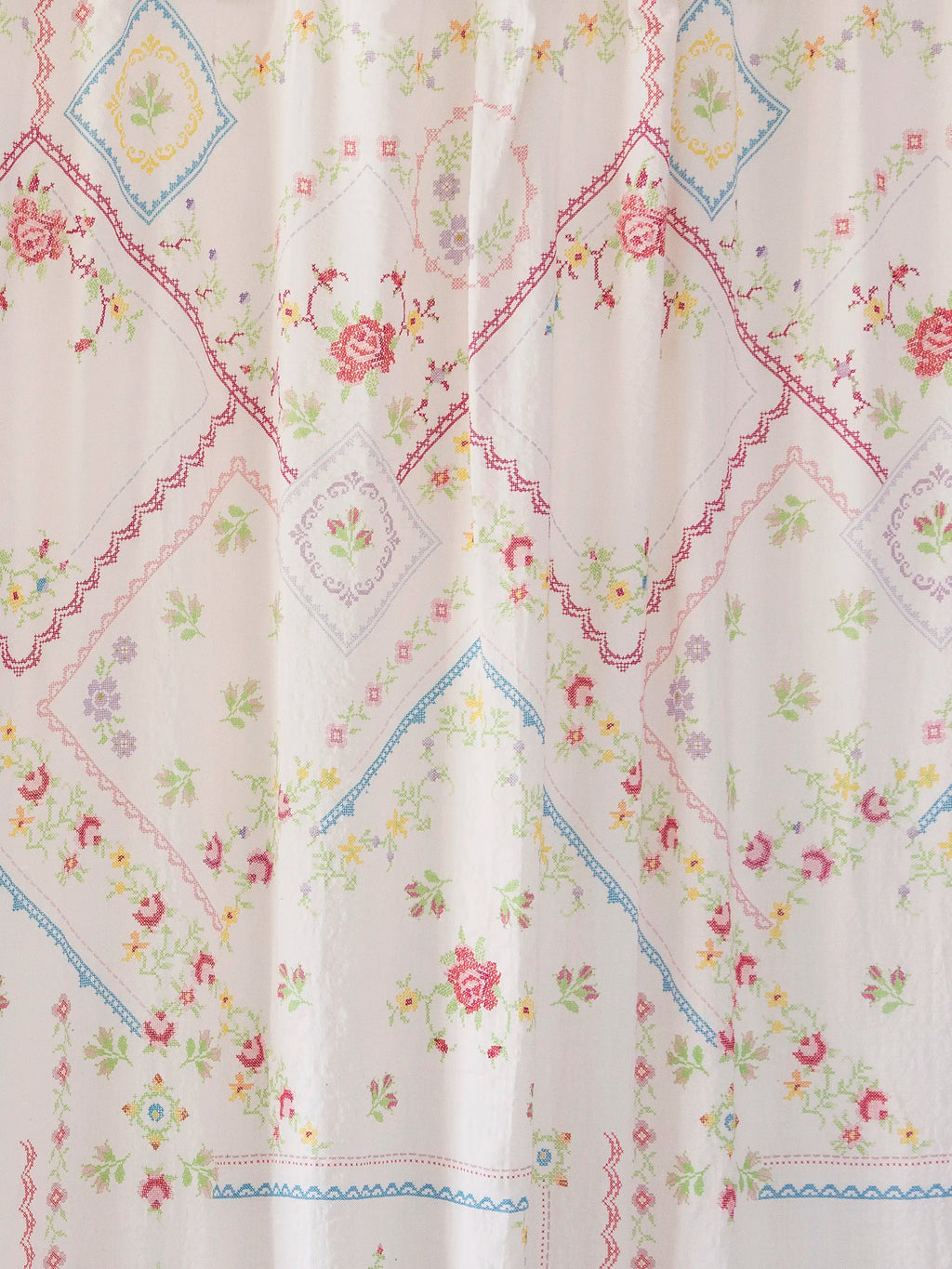 Boho Shower Curtain -  Heirloom Cross Stitch Ivory