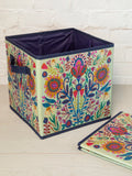 Collapsible Storage Cubes, Set of 2 - Cream Folk Flower