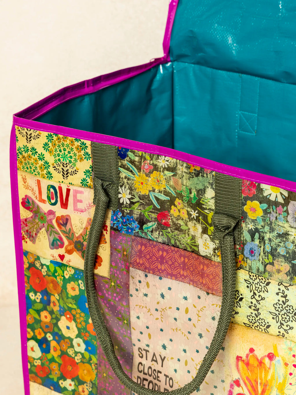 Rolling Tote Bag - XL Patchwork Chirps