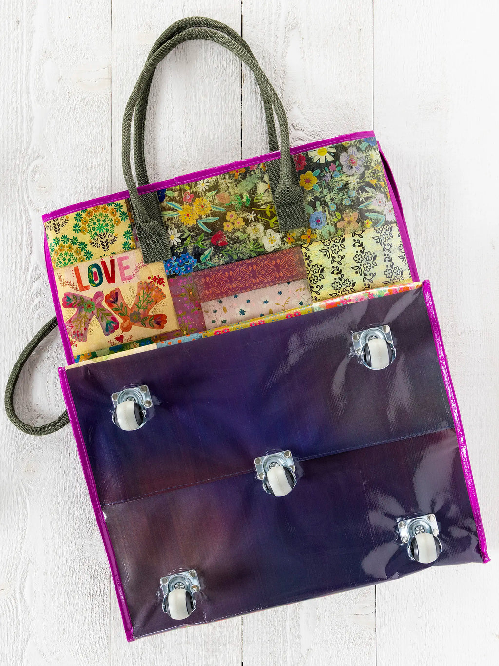 Rolling Tote Bag - XL Patchwork Chirps