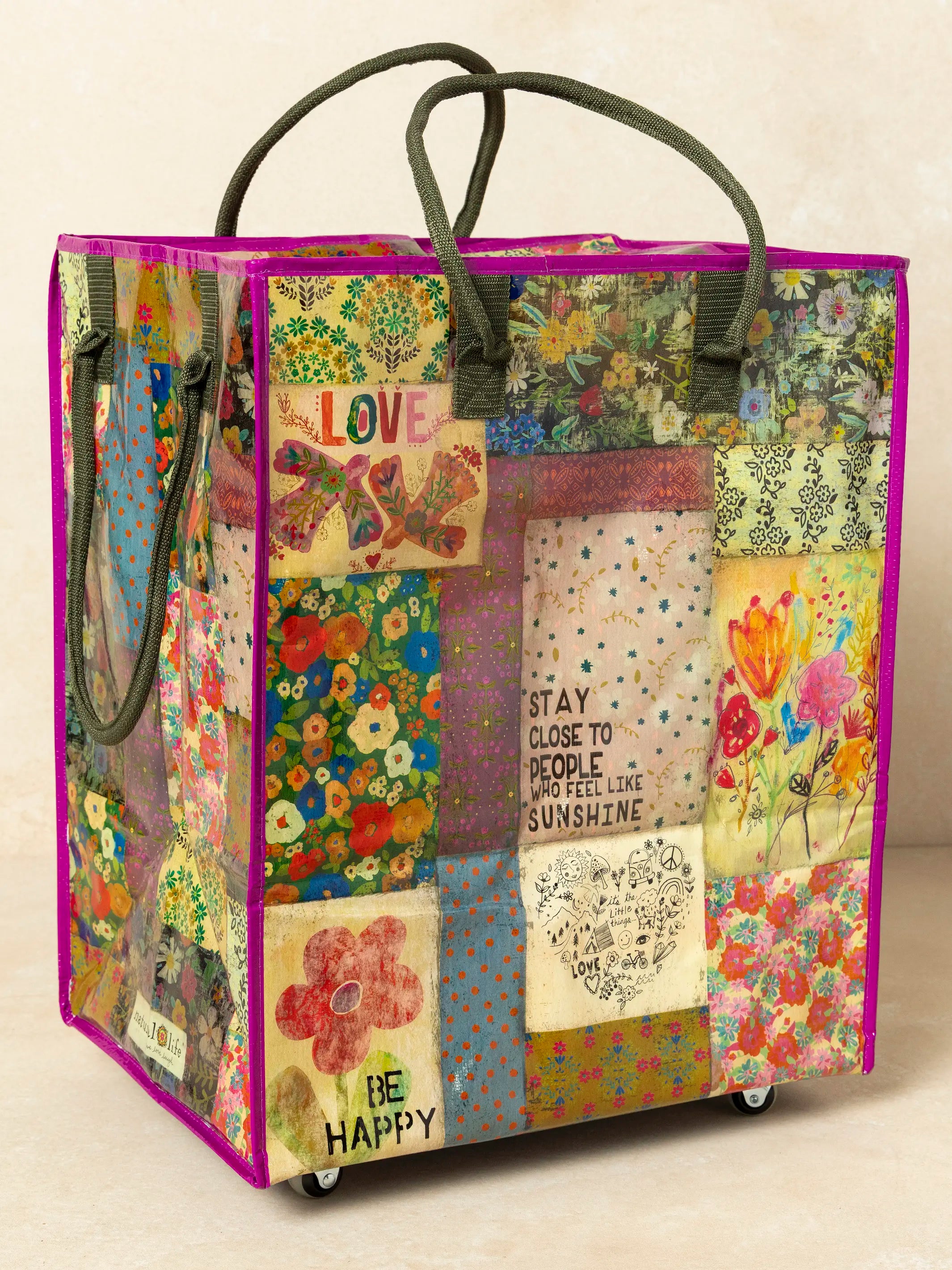 Rolling Tote Bag - XL Patchwork Chirps